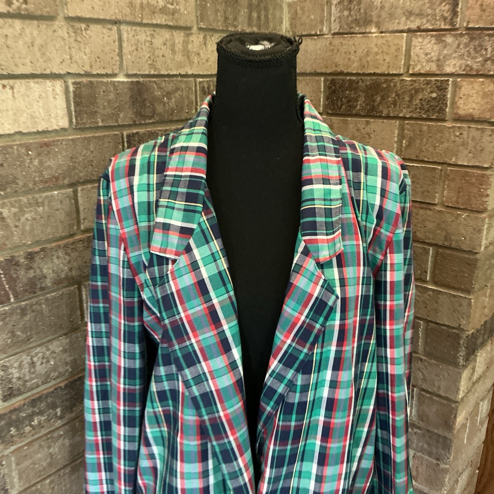 VTG Alfred Dunner Womens 10 Plaid Blazer USA Madras Green Blue Red Jacket #22E4