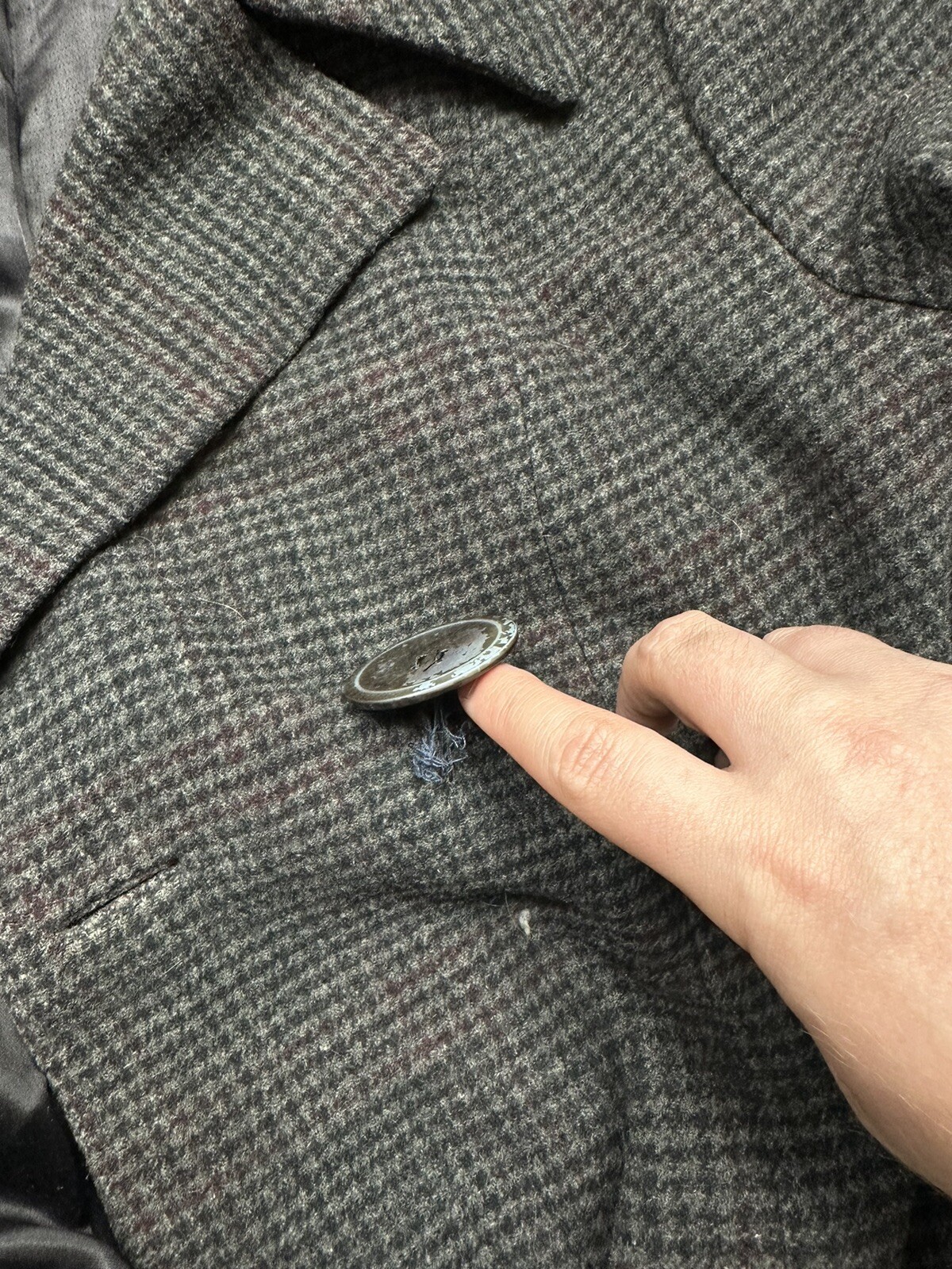 50s Vintage Double Breasted Houndstooth Grey Pea Coat Size Medium Bespoke