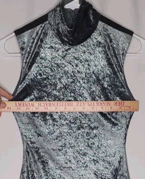 De Laru Sheila Yen Velvet Open-Back Midi Dress Jr 3/5 Gray Sheath 90s Formal