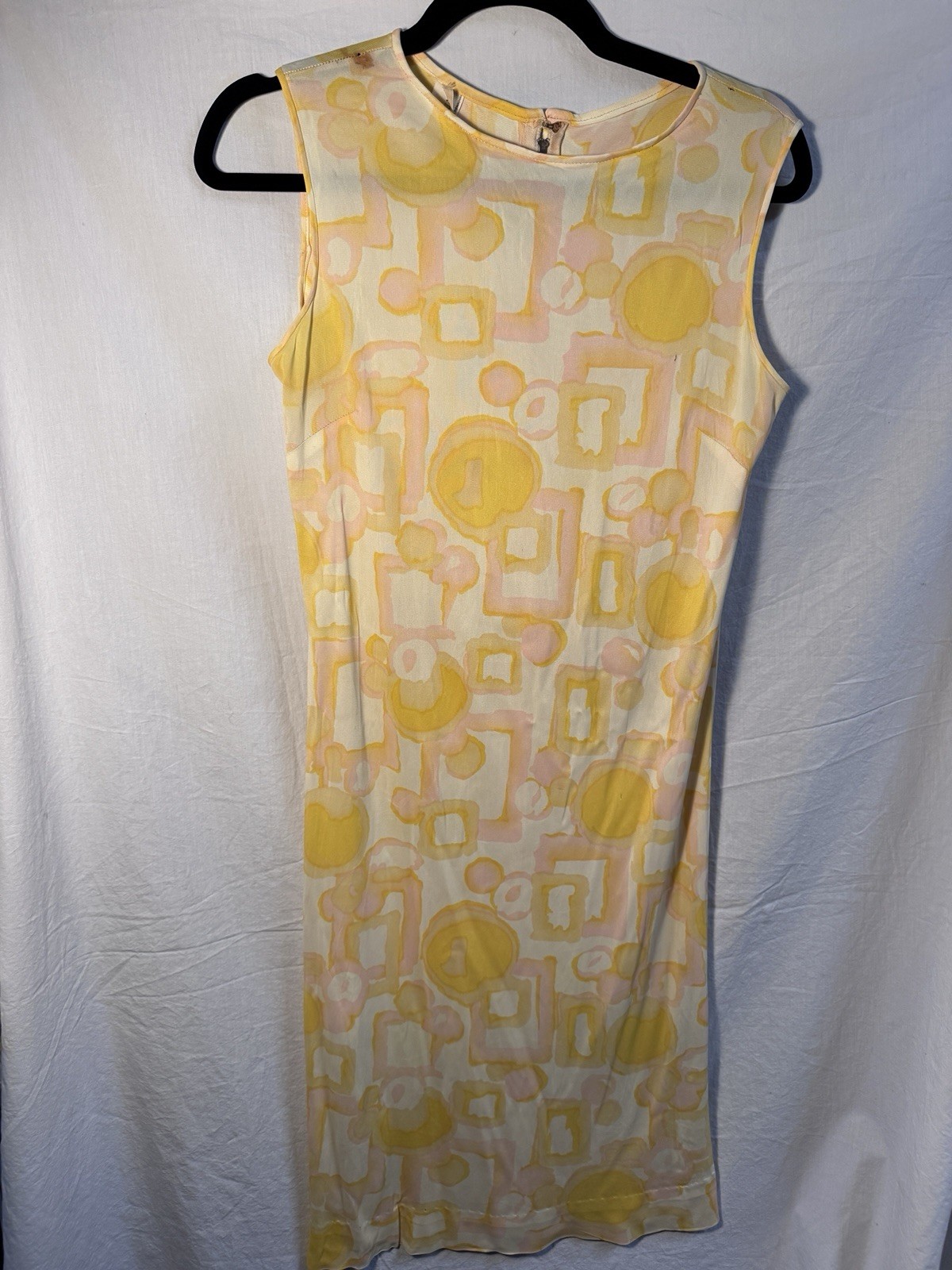 Vtg 60s Alice 14 Rayon Knit Print Dress Mod Geometric Bohemian Slinky