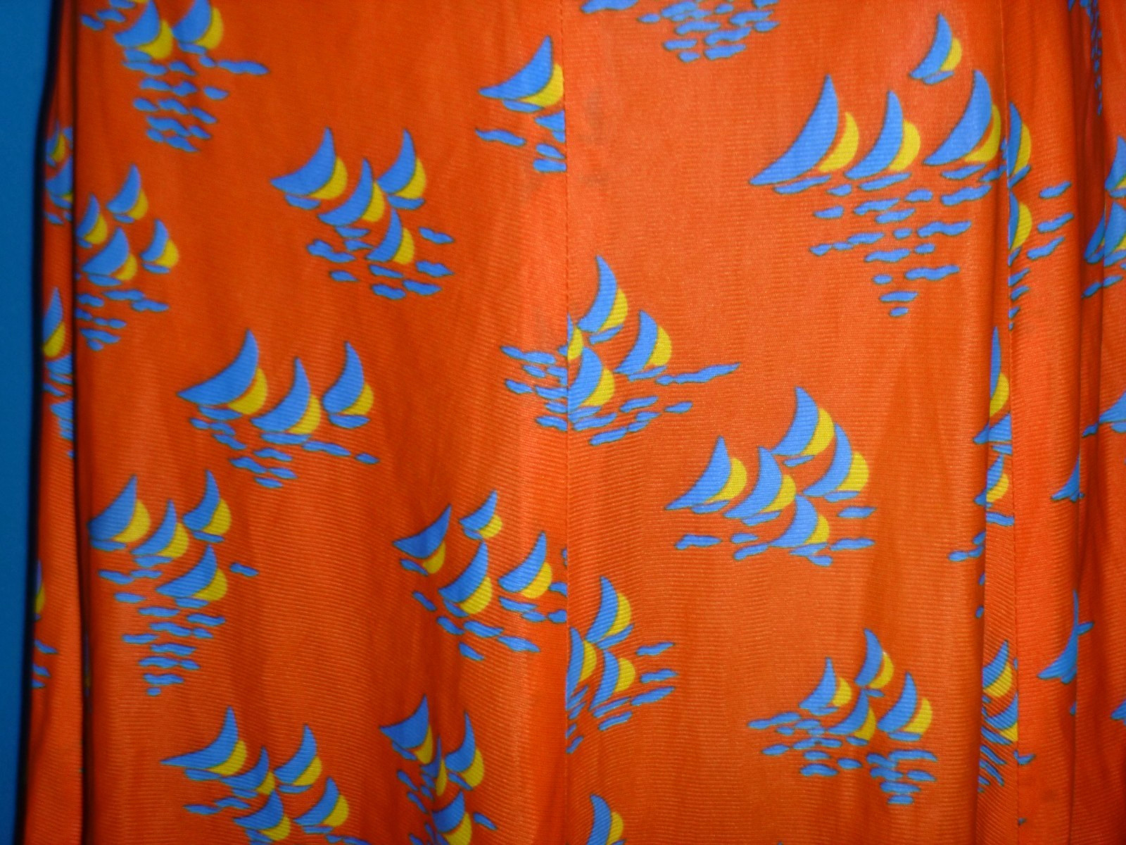 Vtg 60s MOD Knit Mini Skirt Red W/ Blue & Yellow Sailboats Sz XS/S