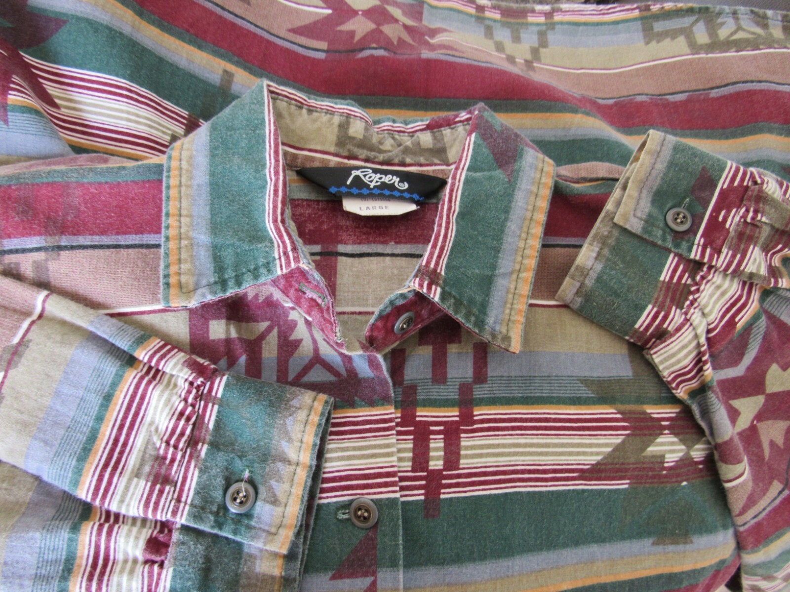 Vint Women’s L Roper Western Southwest Aztec Button up Medalion Shirt USA Cowboy