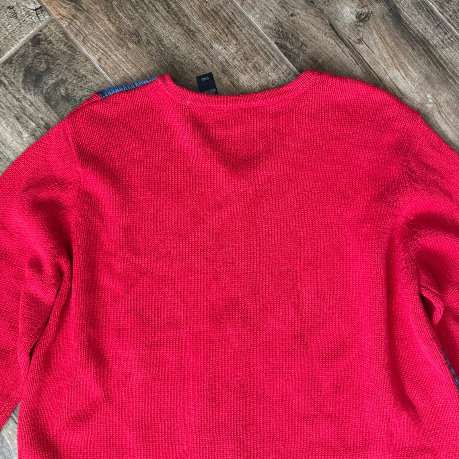 Crazy Horse Vintage Patchwork Crew Neck Knit LS Sweater,Red Blue Navy,2(NWT)
