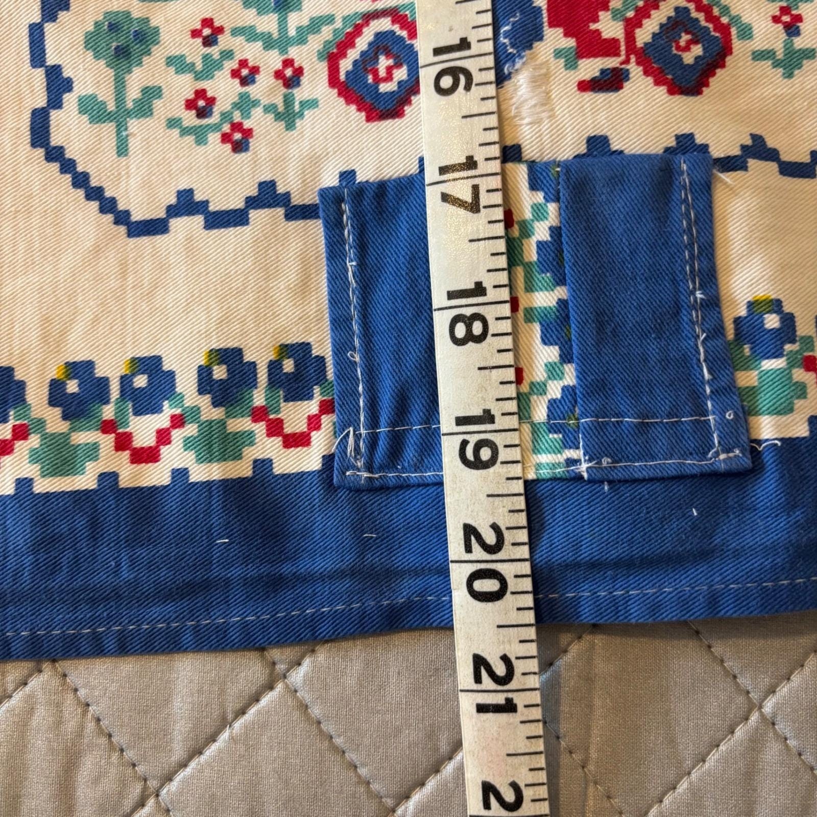 Vintage Handmade Upcycled Folk Art Cross Stitch Print Vest White Blue Gold Lined