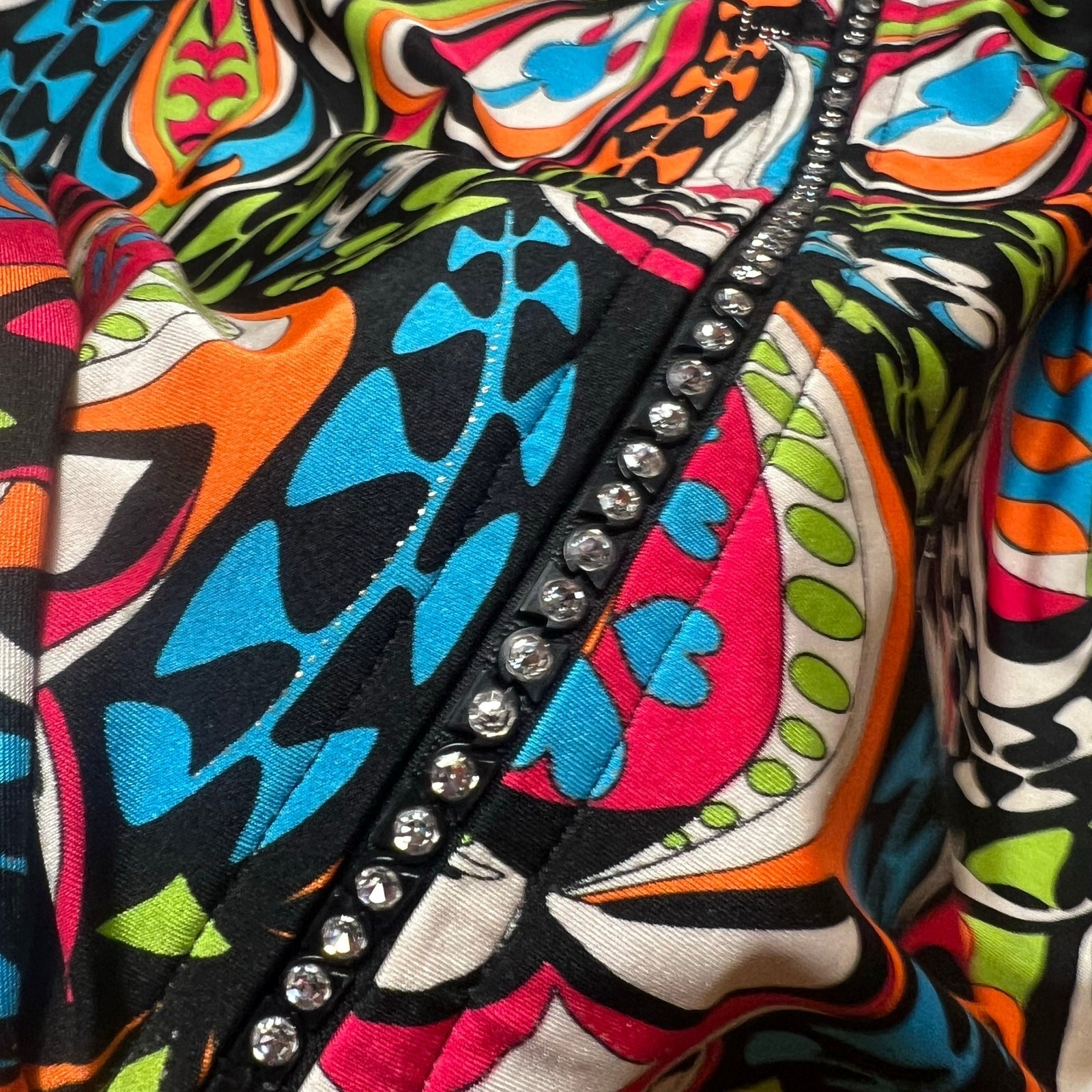 VINTAGE Crazy Horse Show Shirt Size M Swarovski Zipper Studded Mod Paisley