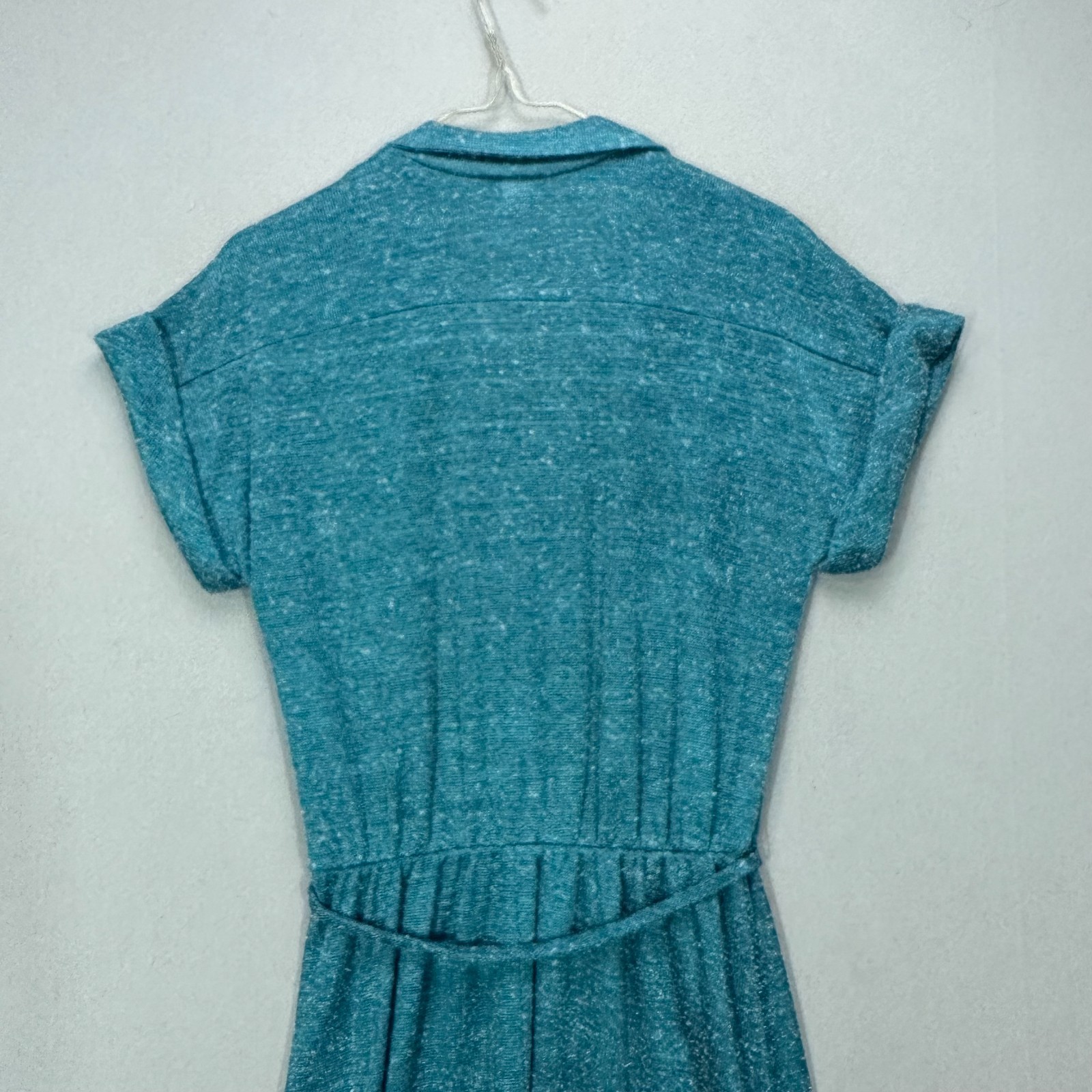 Vintage Dress Womens 13 Blue 70s 60s Short Sleeve Collared Elastic Waist Belted