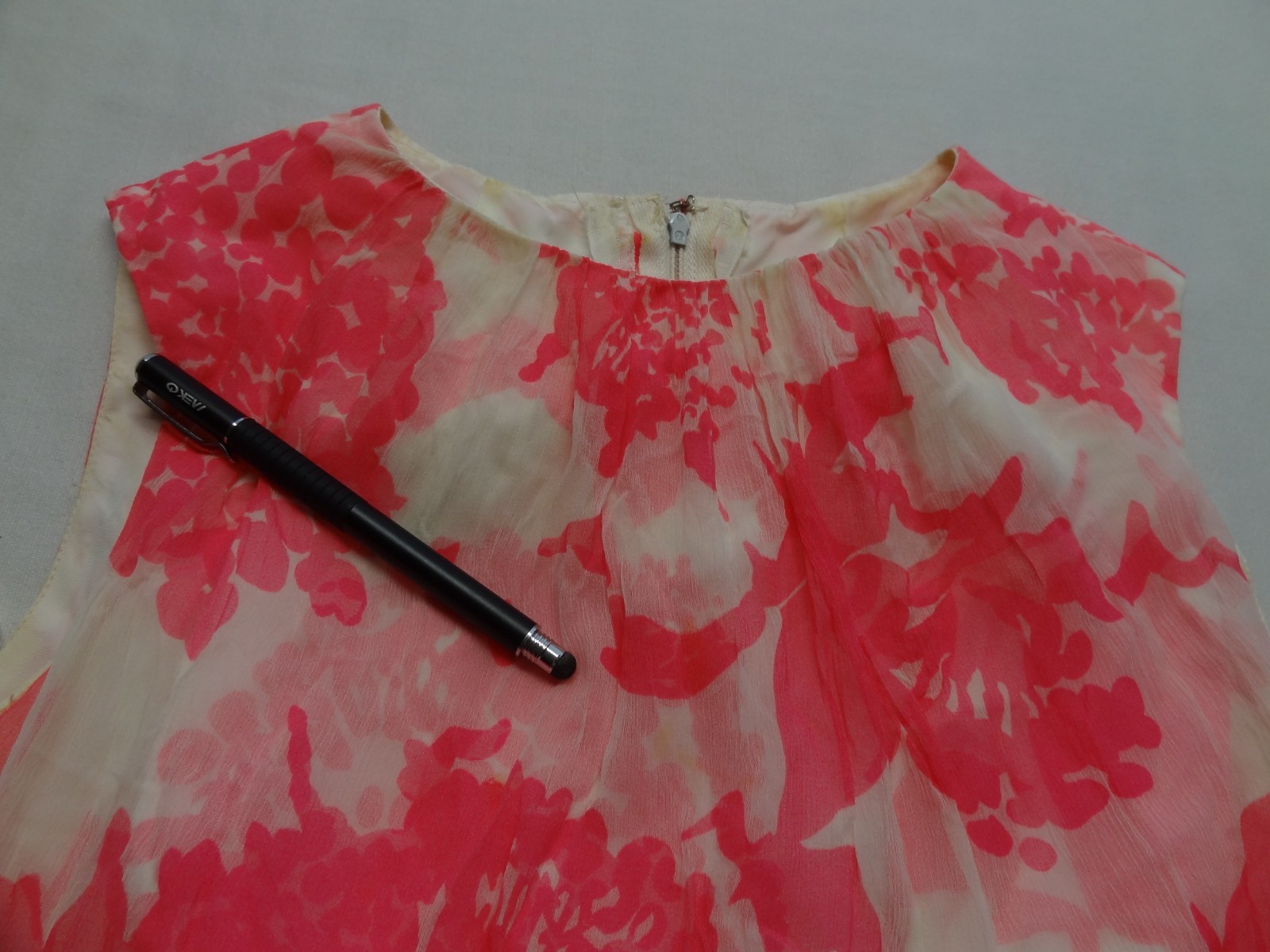 VTG XS Floral Dress Pink White Talon Zipper ILGWU Union Made in USA Long Maxi