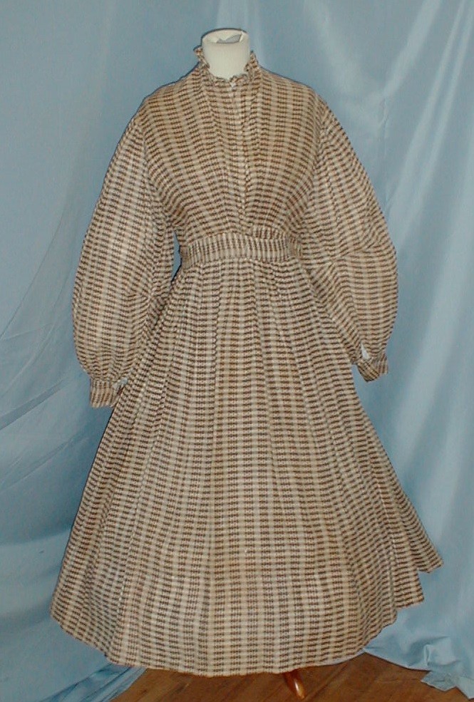 Civil War Antique Dress Victorian 1860 Printed Cotton Full Bishop Sleeves