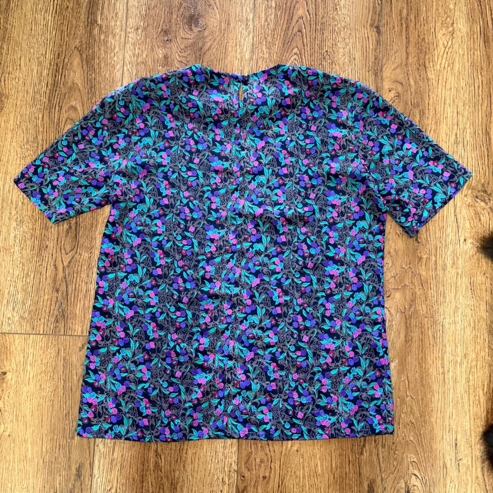 90s Prestige Business Fashions Floral Blouse Purple Pink USA Made Size 10 Office