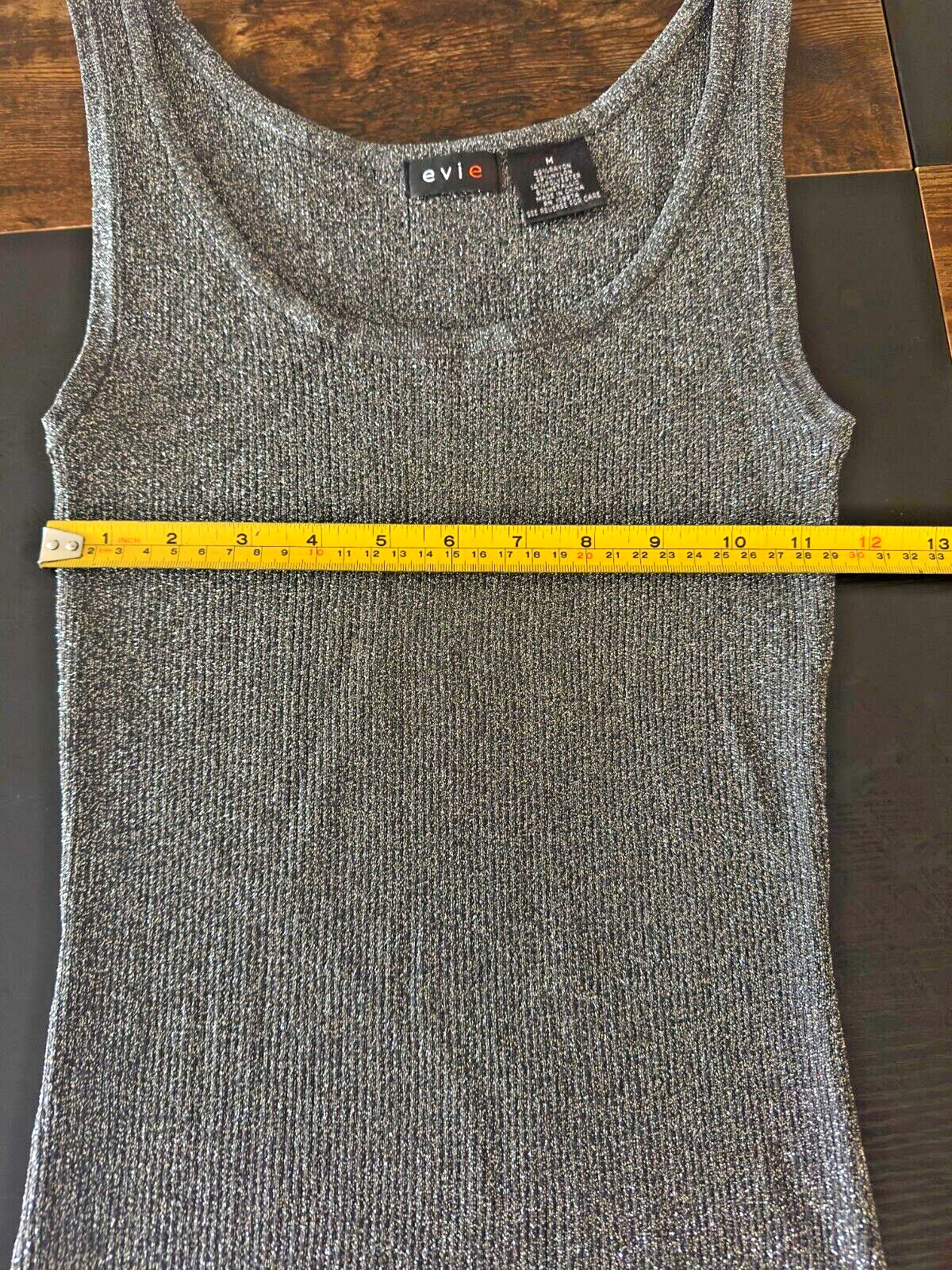 Vintage Evie Metalic Gray Knit Tank Size M, Stretches