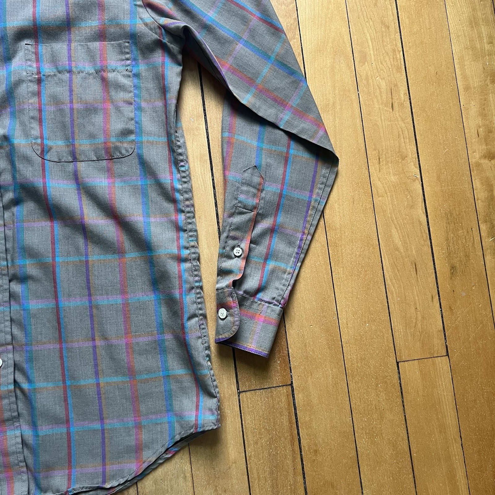 Vintage 70s Multicolor Plaid Brown Button up Shirt with Collar Women Sz – Small