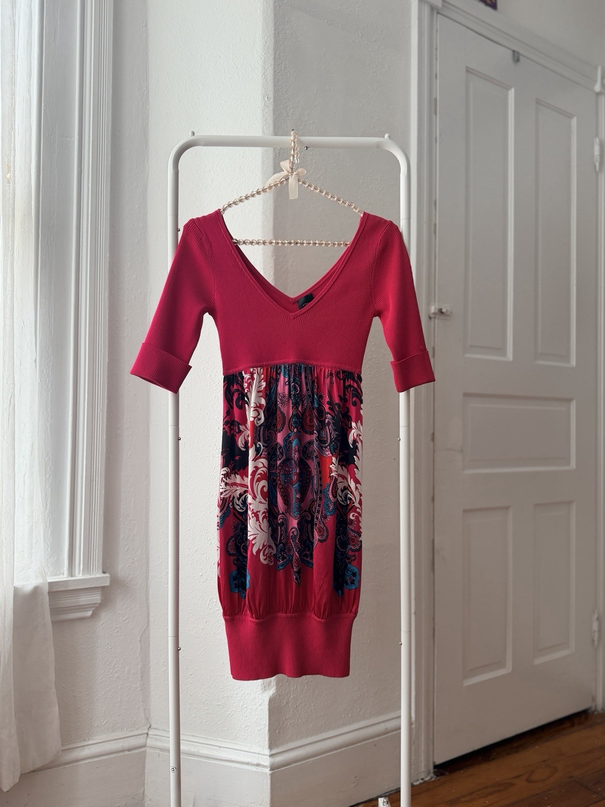 Vintage 00s y2k 2b Bebe silk paisley bubble dress in Lipstick Diva