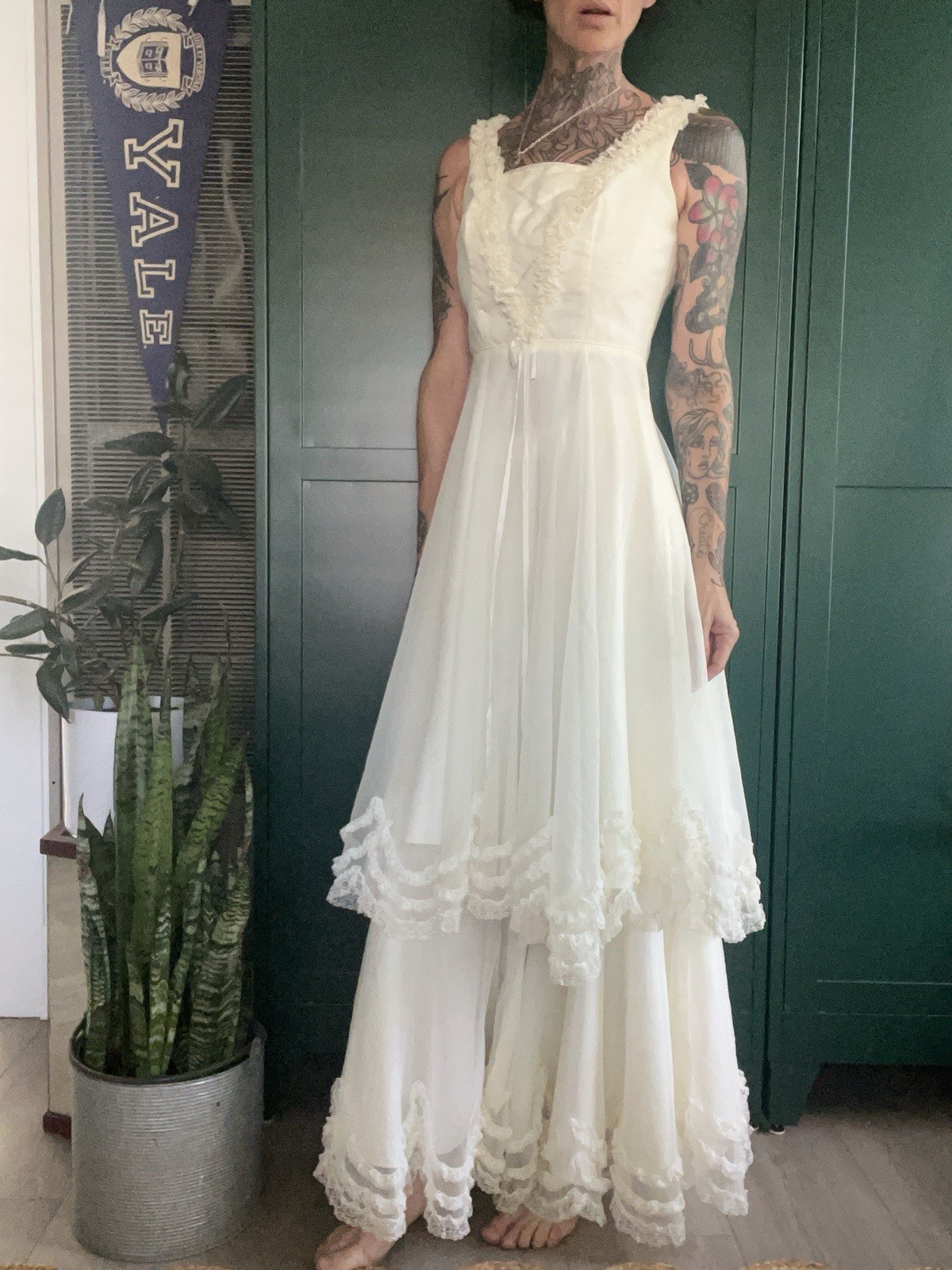 Vtg 60s Mike Benet Formal 2 Piece Maxi Bloomer Pant Lace Trim Bridal Coquette S