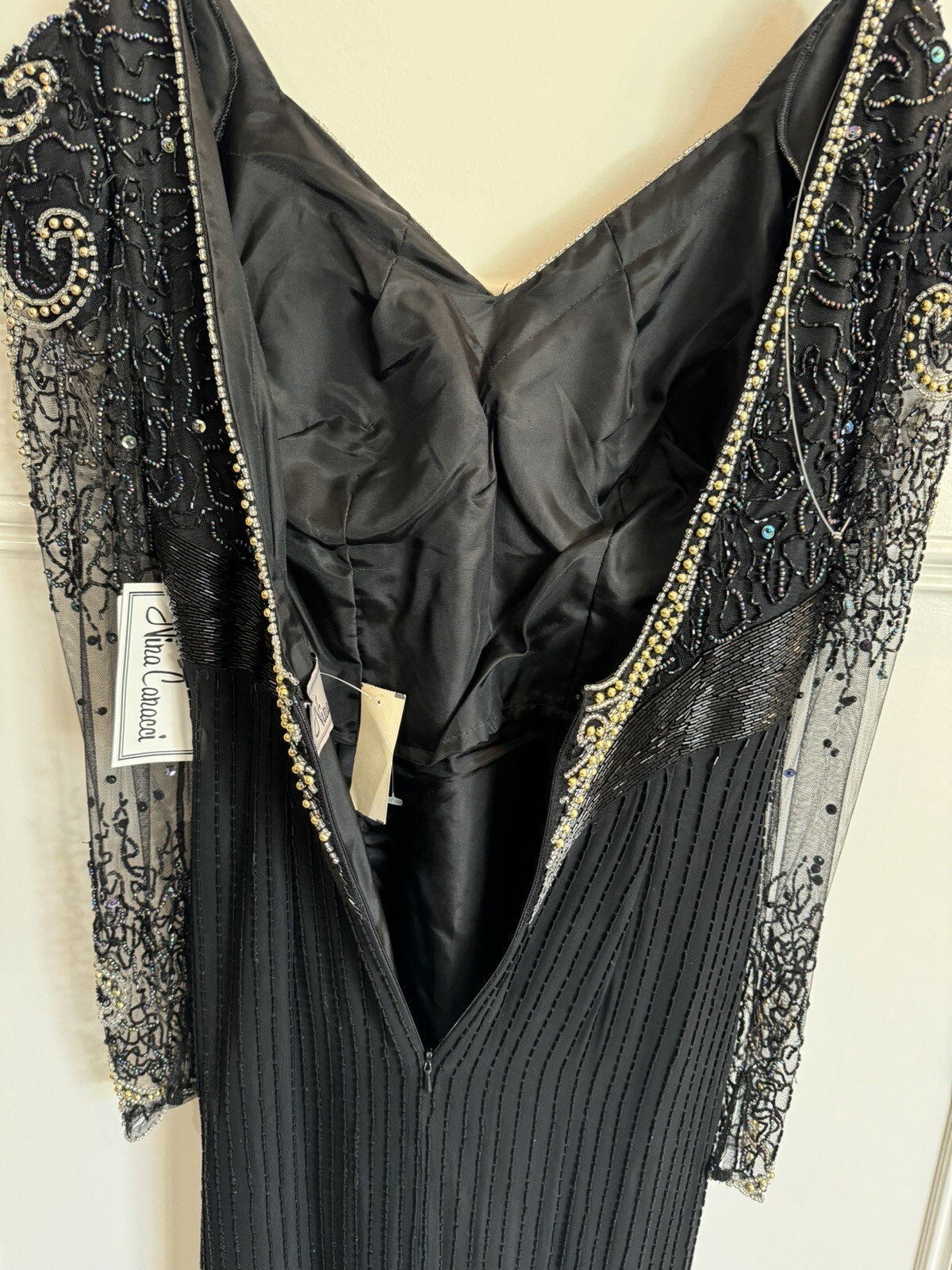 Nina Canacci Formal Wedding Cocktail Black /Gold Beaded Evening Gown