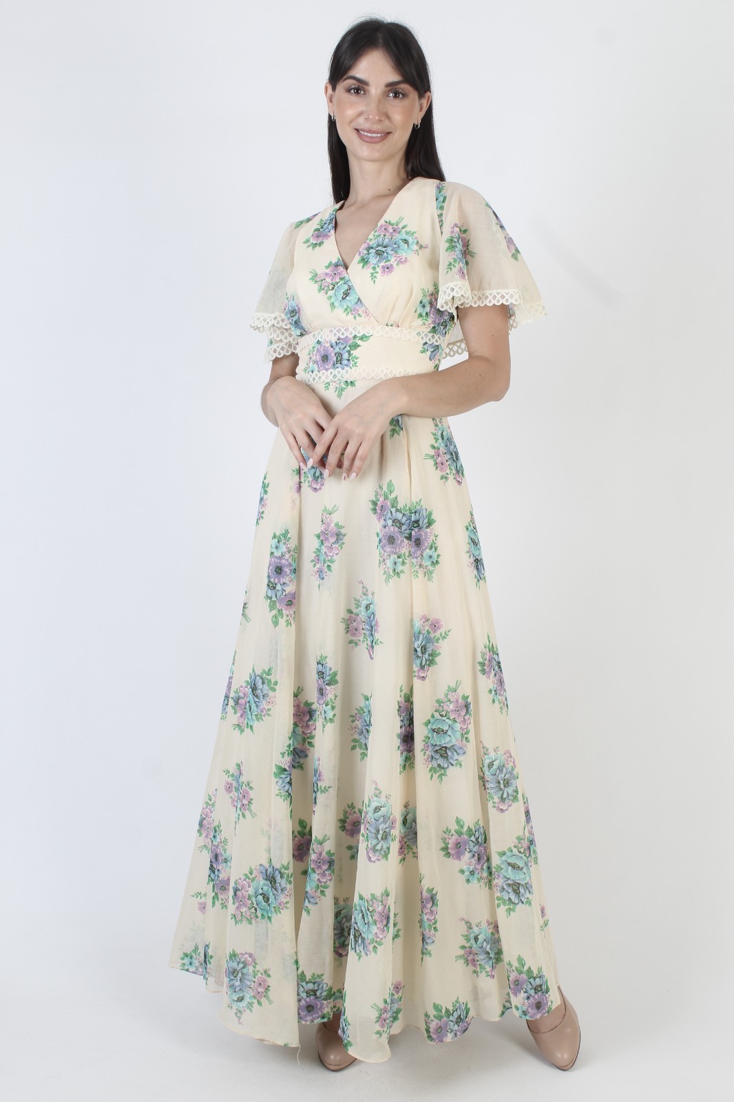 Vintage Boho Wedding Dress Prairie Wrap Bridal Bouquet Hippie Festival Sundress