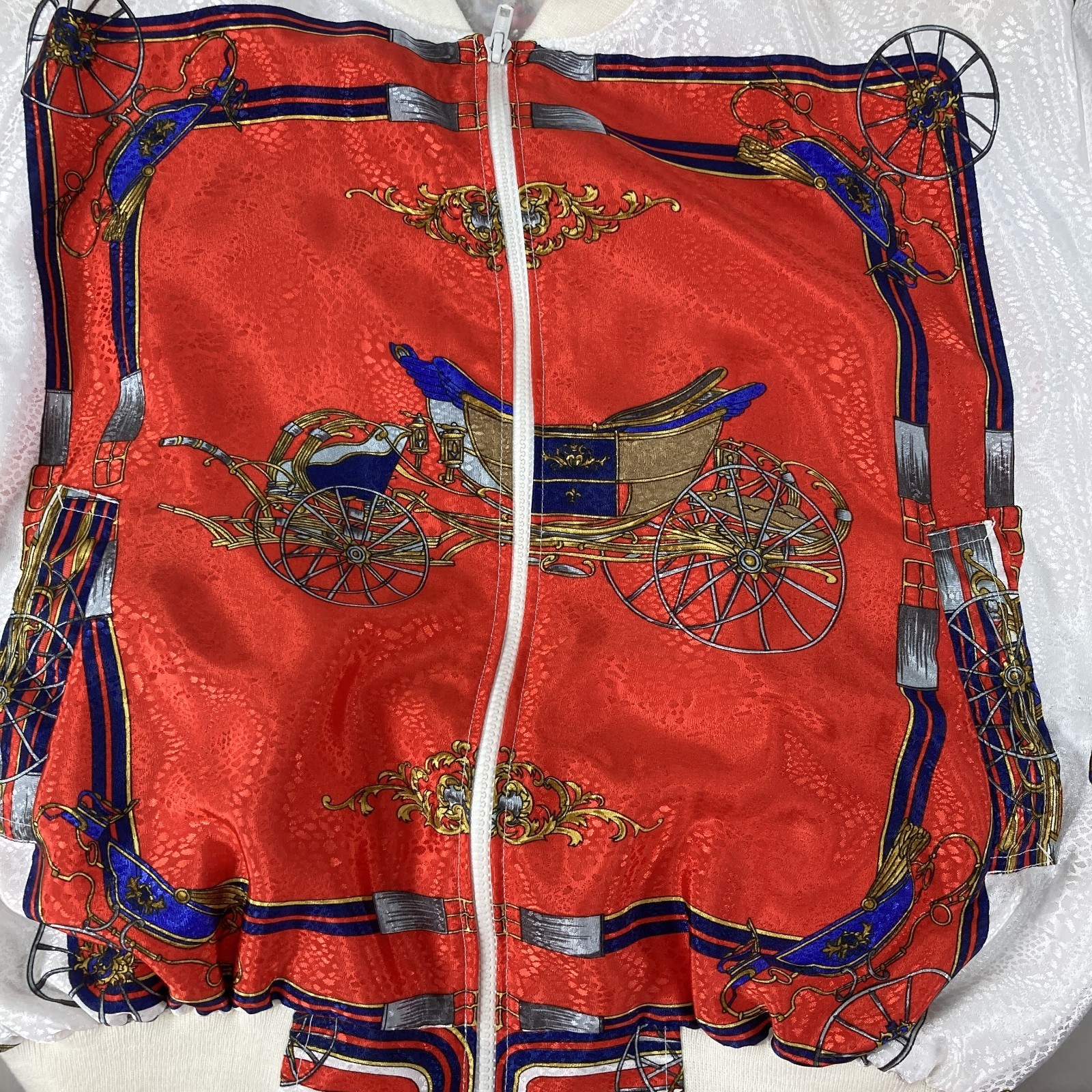 Gold Carriage Print Bomber Jacket Women’s 16 Full Zip Just Justine Windbreaker