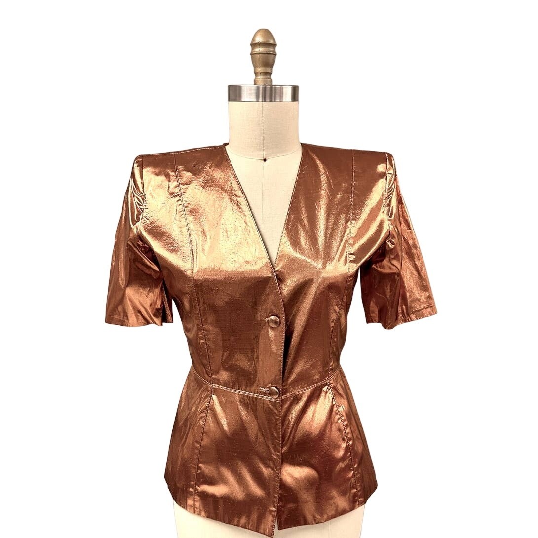 Vintage Trussardi Italy Metallic Copper Peplum Jacket 80s Power Style Sz 42
