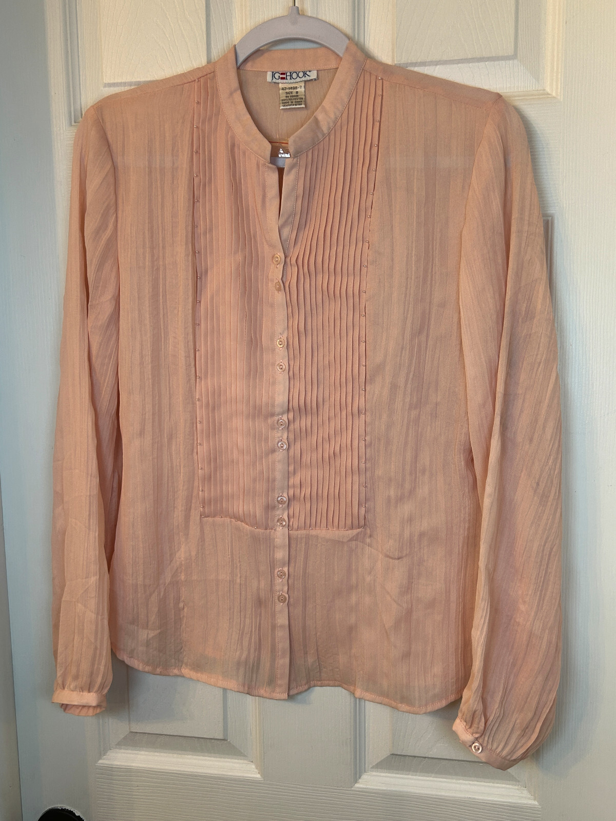Classic Vintage Blush Pink Blouse Sz 8 JG Hook Pintuck Pearl LS Top NWOT