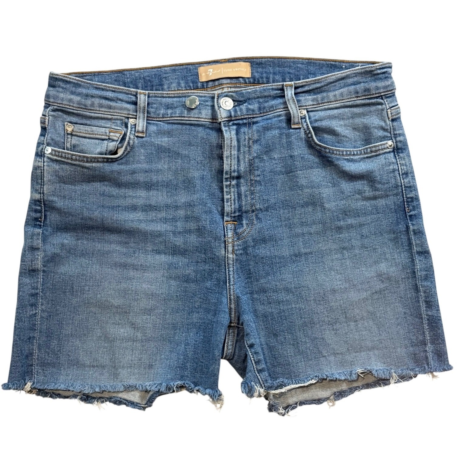 Seven7 Luxe Vintage Distressed Raw Hem Denim Cutoff Shorts Blue
