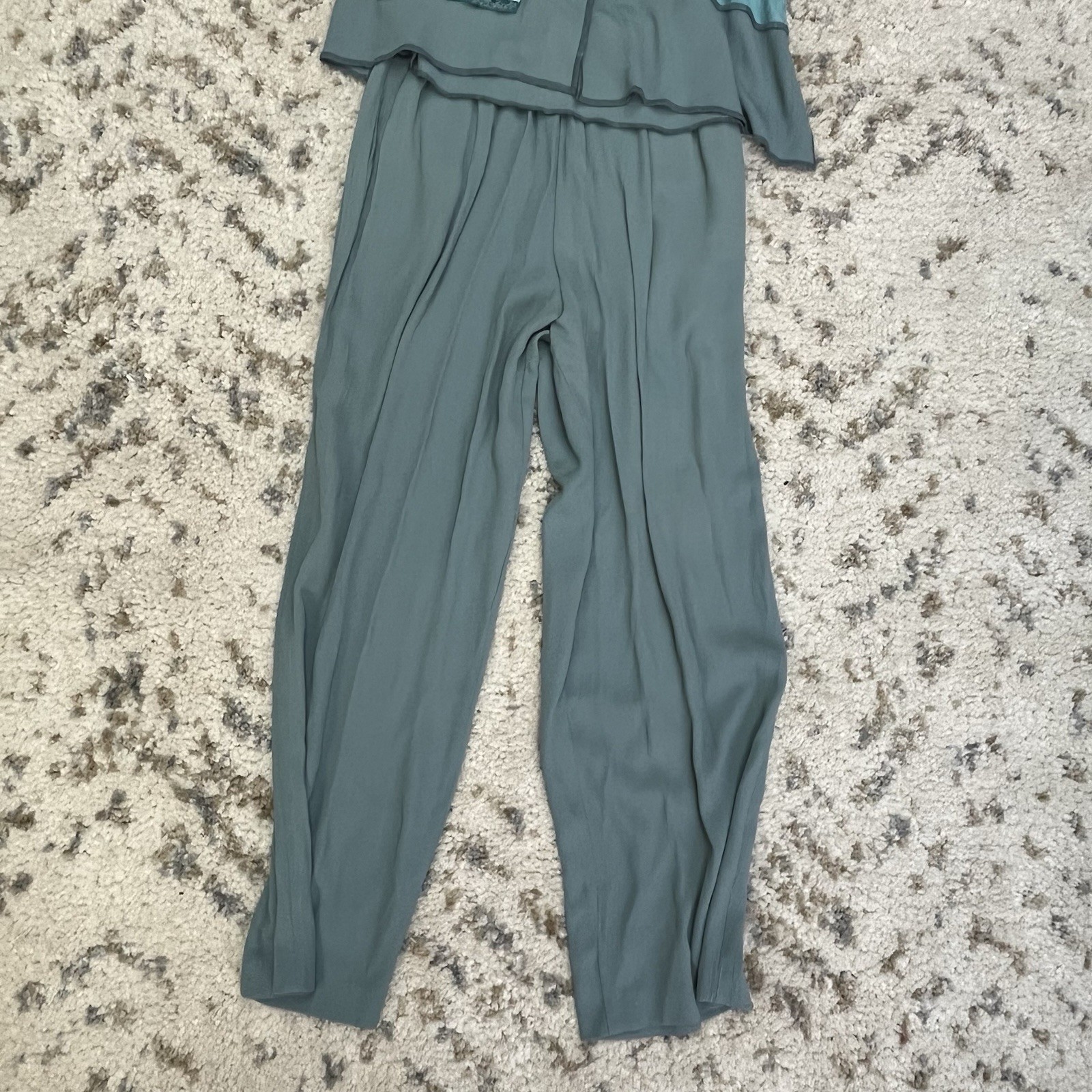 Vintage Spencer Alexis Blue Patchwork Boho Pant Blouse Set Size 10 Womens