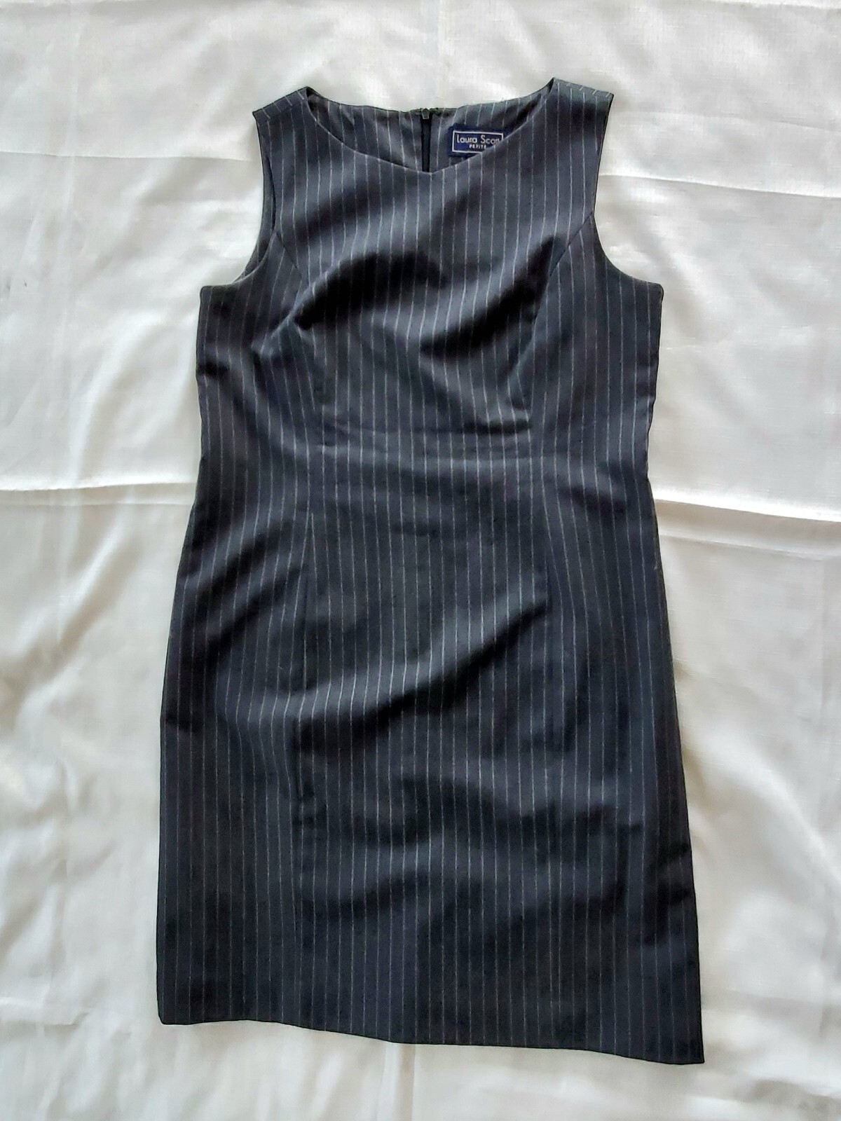 Vintage Gray Pinstripe Suit Blazer Sheath Dress Size 12P Laura Scott Y2K 2000s
