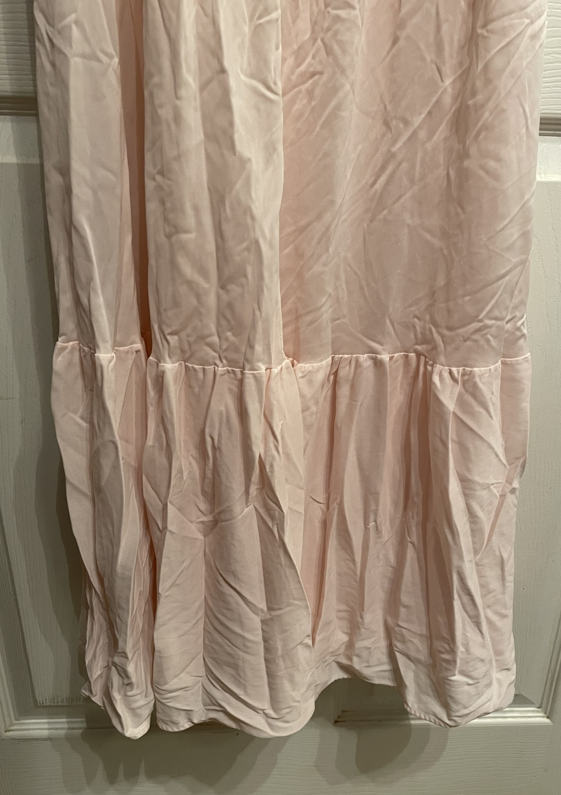 Vtg Olga Nylon Long Nightgown Boho Tiered Ruffle 70s style Pink/Blush Size M