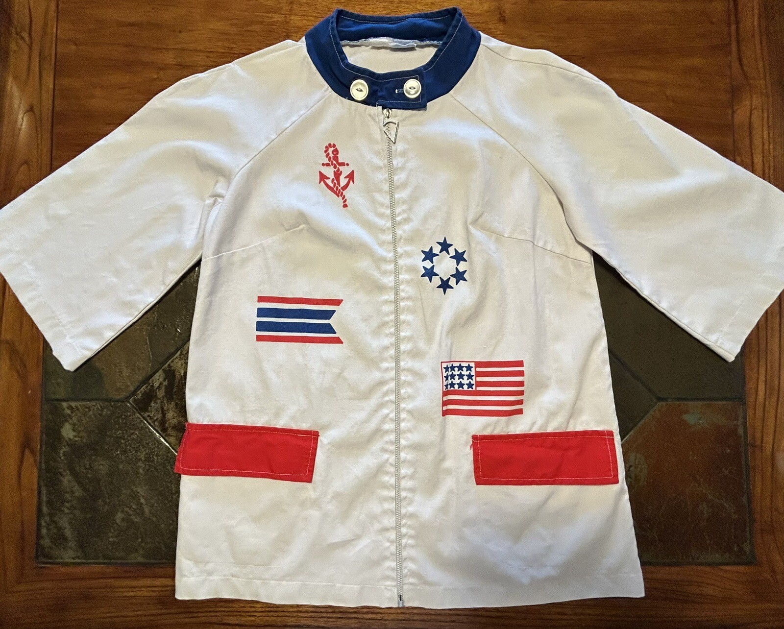 Vintage 70s SHERRY MIAMI Red White Blue Nautical American Flag Jacket SMALL