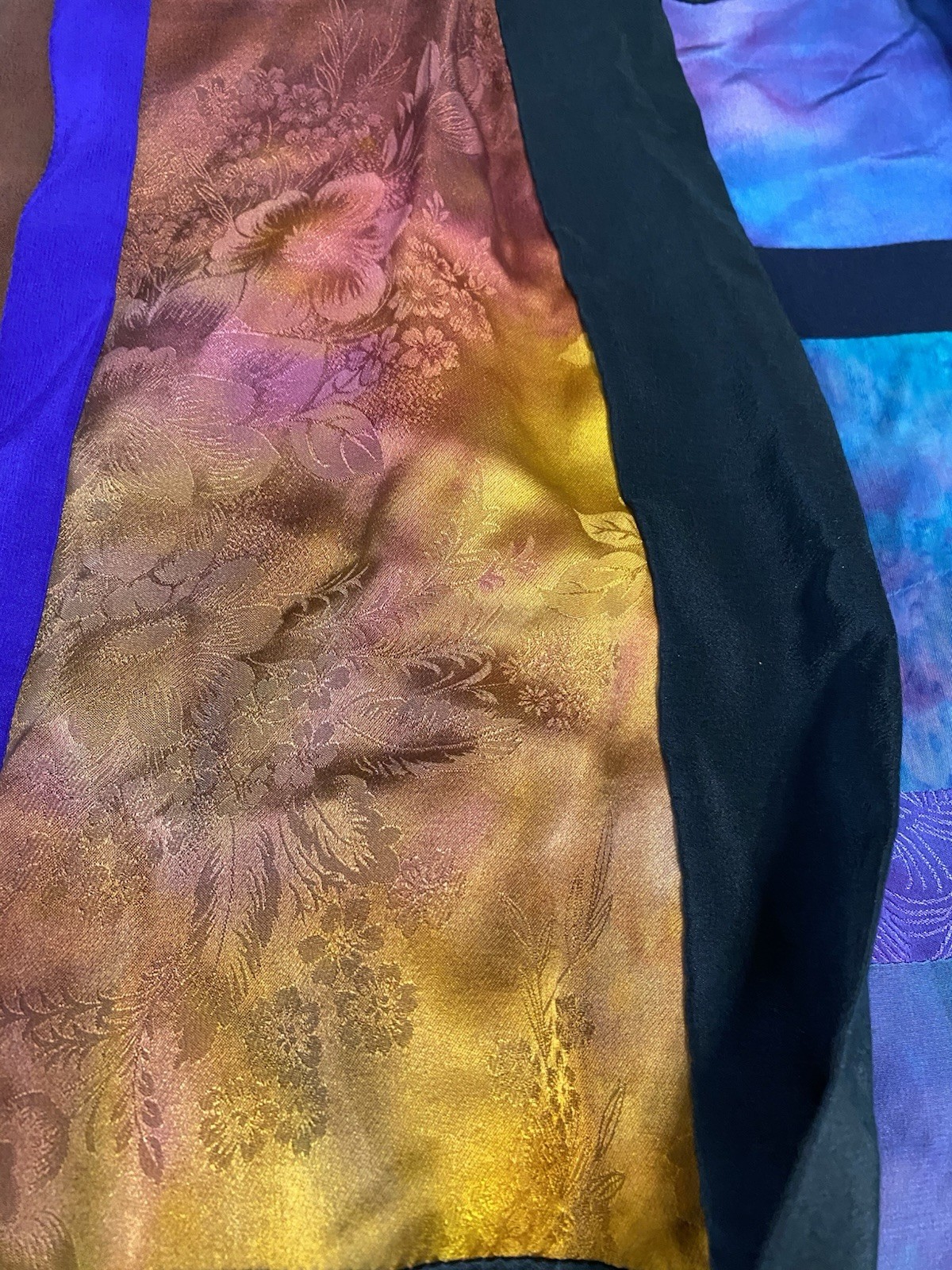 Art to Wear Silk Patchwork Vest Open Front Boho Artisan Kimono Style XL/2X OOAK