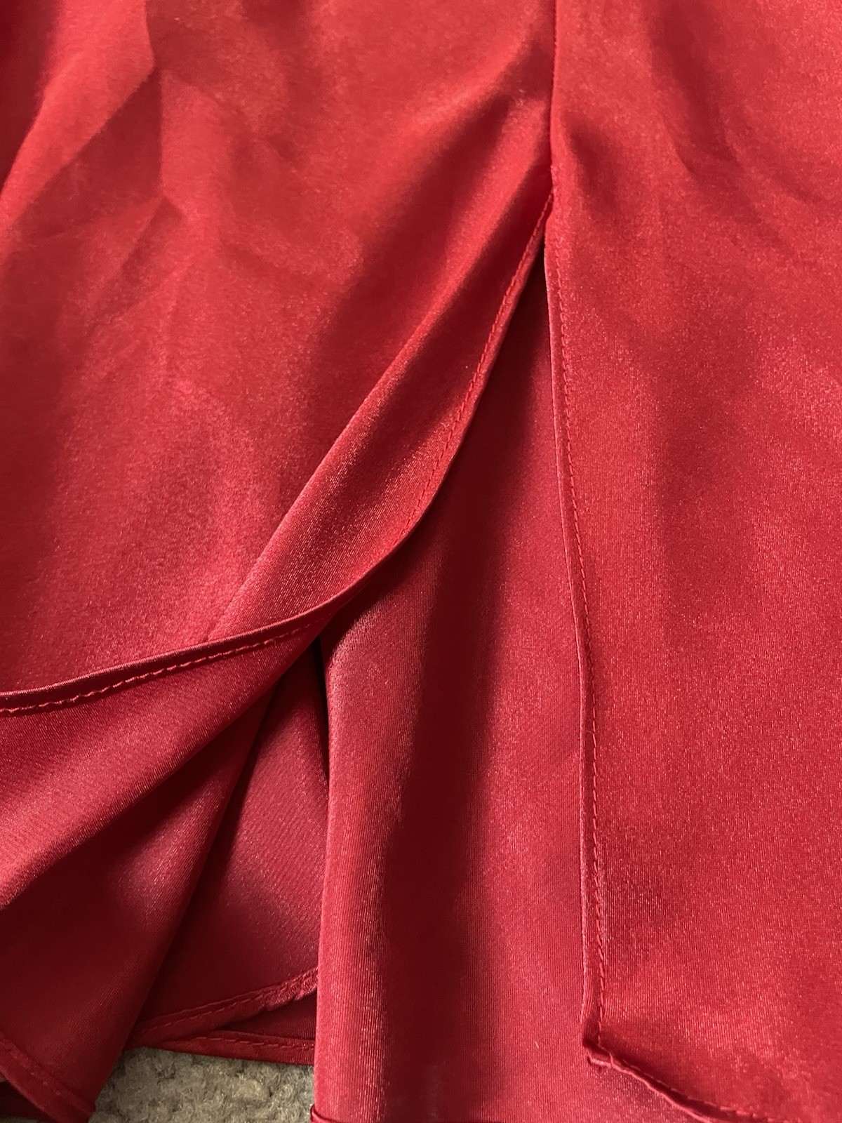Vtg 80s Delicates Satin Nightie Sleepwear Sz L Red Lace Trim Slit Straps Sexy