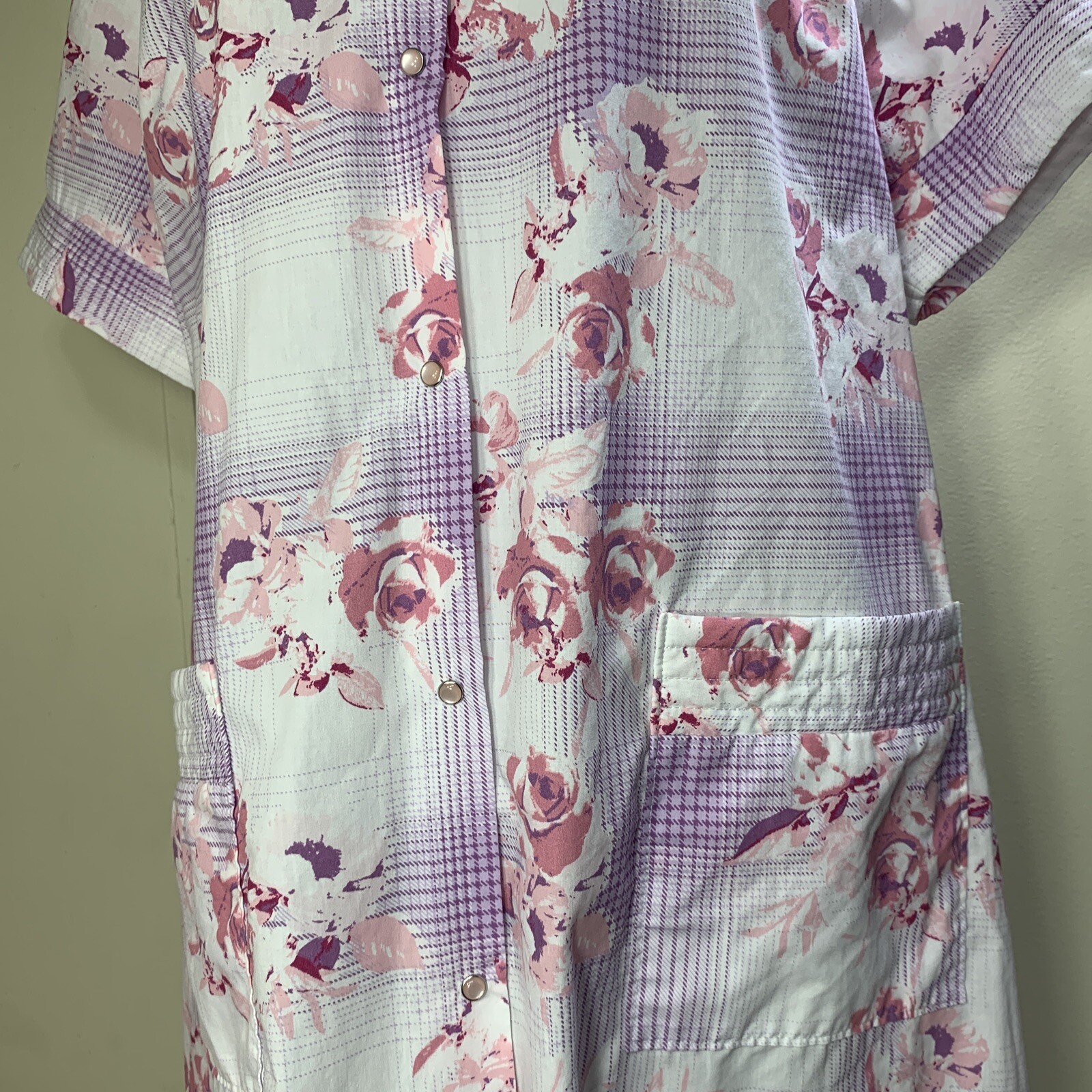 Vintage House Dress Snap Front Robe Duster Patio Lounger Size Large Grannycore