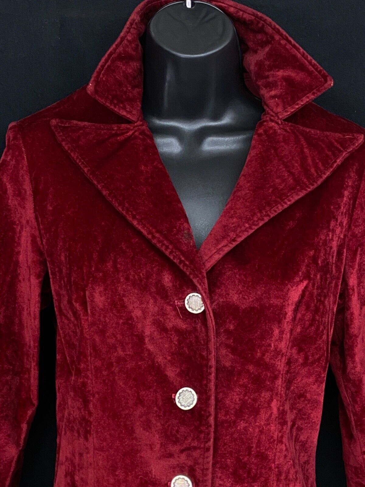 Vintage 1970s red velour jacket blazer, dark velvet velveteen goth S