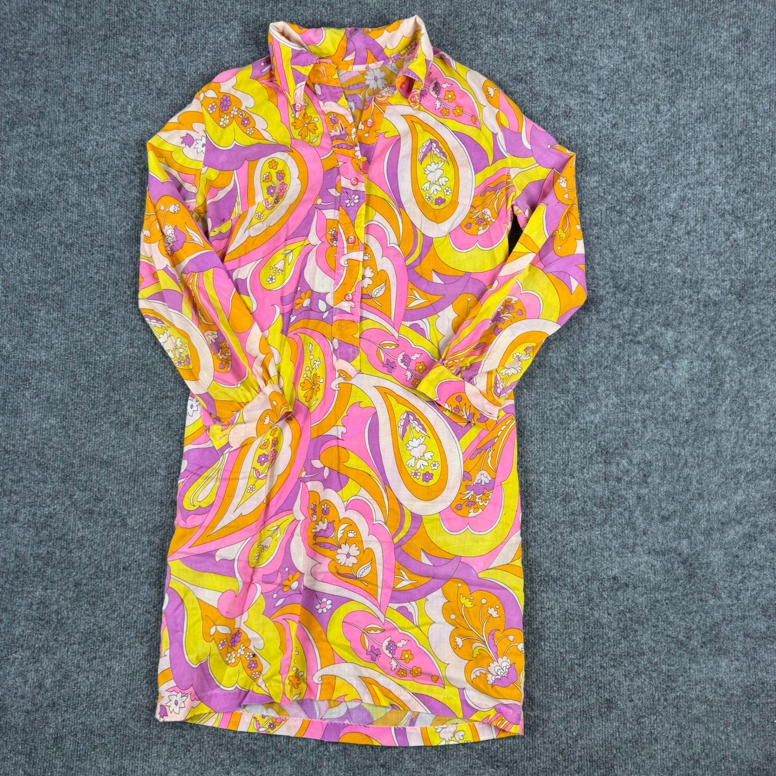Vintage Shift Dress Womens Size S Pink Orange Psychedelic Paisley Retro Mini 60s