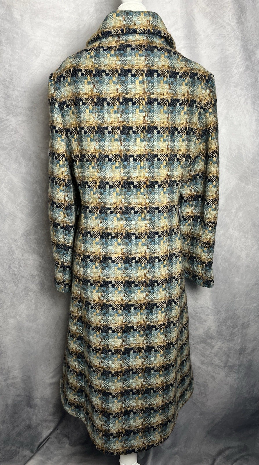 Vintage 1960s Retro Mod Tweed Coat Regal Garment Co. Teal Beige Blue Sz M