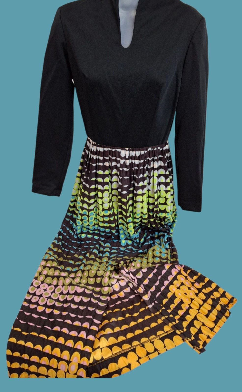 Vintage Dress Mr Simon 1960s 70s Psychedelic Mod Hippie Colorblock Maxi S/M