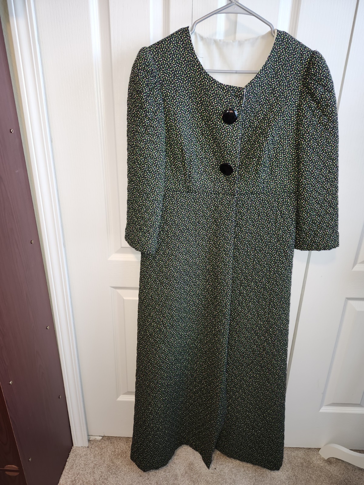 VINTAGE HAND/HOME MADE HOUSECOAT/ROBE QUILTED GRANNIE CORE/AMISH GREEN SZ. S/M