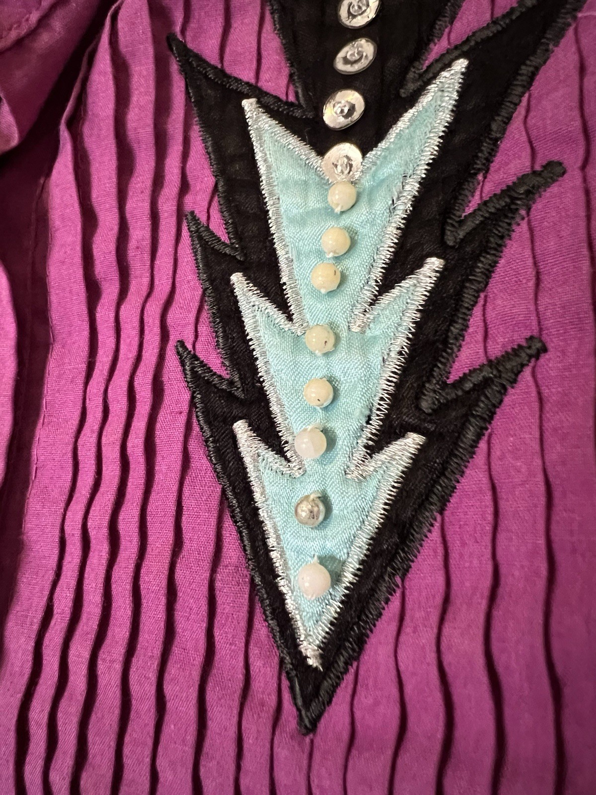 Vintage Wrangler Womens Western Shirt Sz L-XL Purple Rhinestones Crystal Aztec