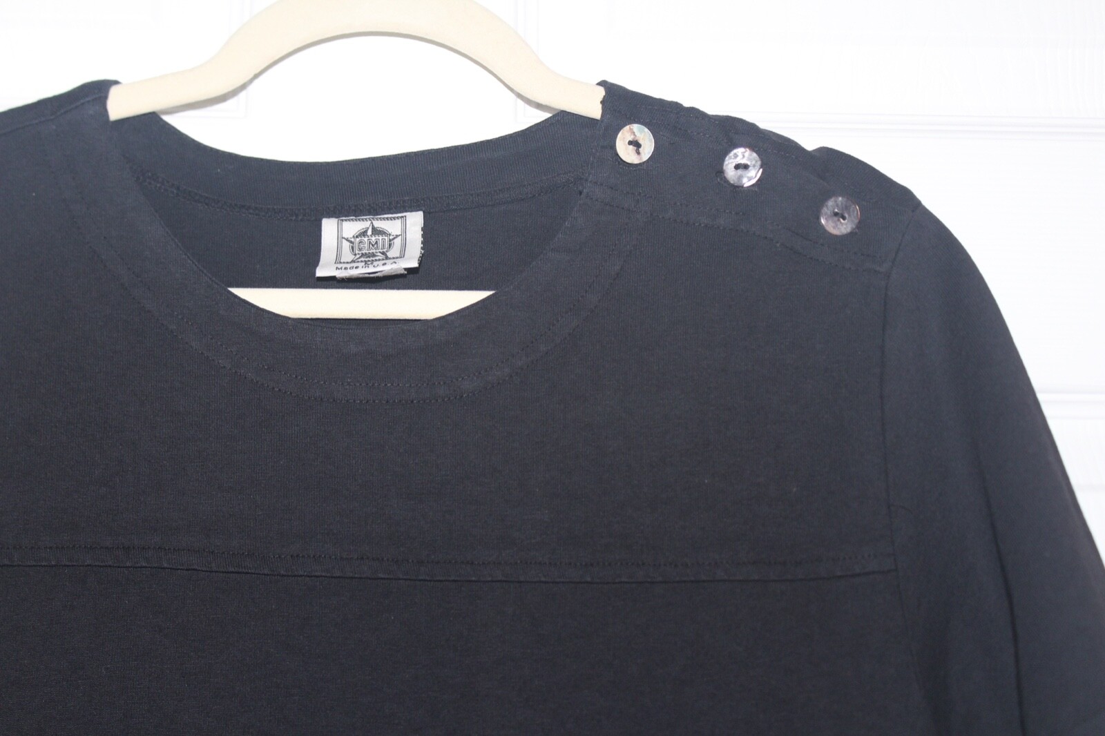 vtg 80’s 90’s CMI Maxi dress size M black heavy Cotton short sleeve USA made EC
