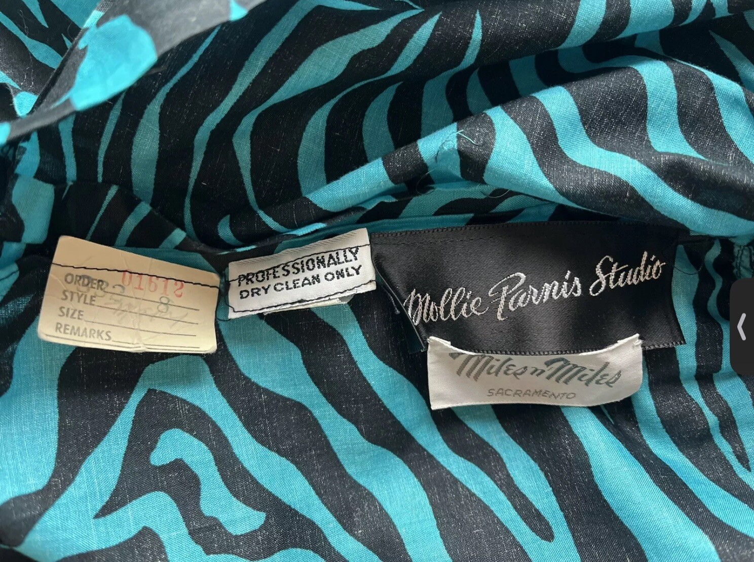Vintage 70s 80s Mollie Parnis Studio Aqua Black Stripe One Shoulder Dress 2 4