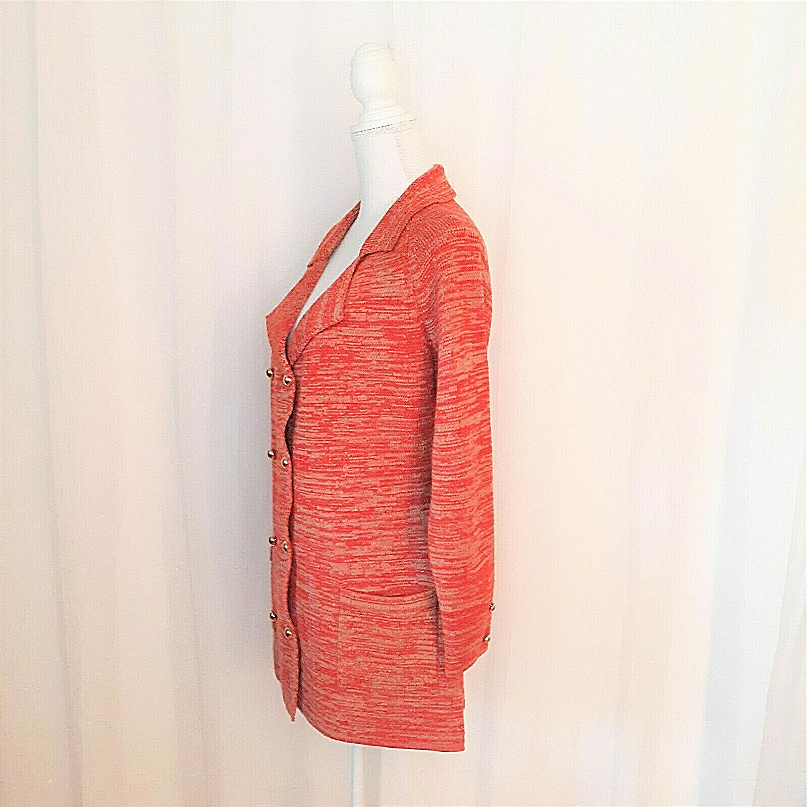 Vtg. 70’s Full Fashioned Heavy Knit Orange Button Front Jacket Size M Pre-Owned