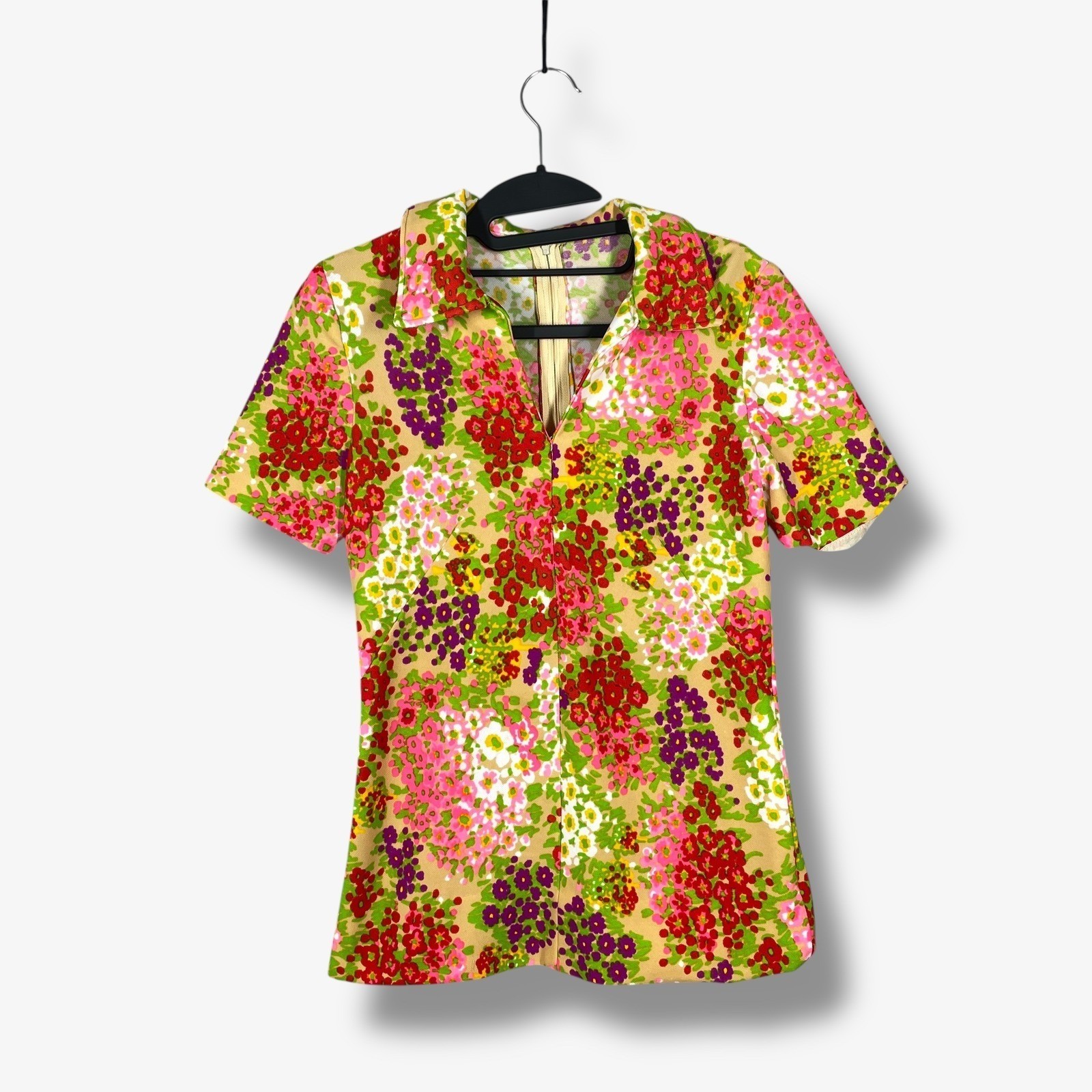 Vintage Floral Short Sleeve Blouse Womens S Multicolor Retro Psychedelic 70s
