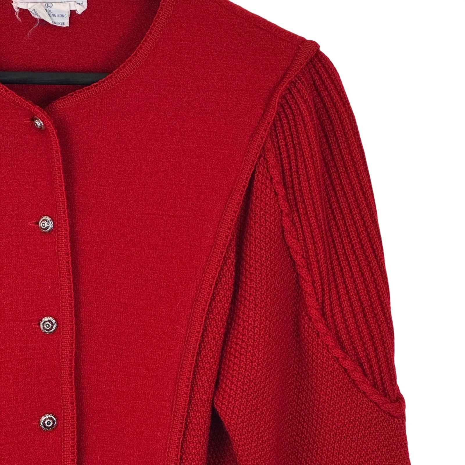 Vintage 1980s Preppy Red Wool Cardigan Sweater Sailor Collar Women’s Large