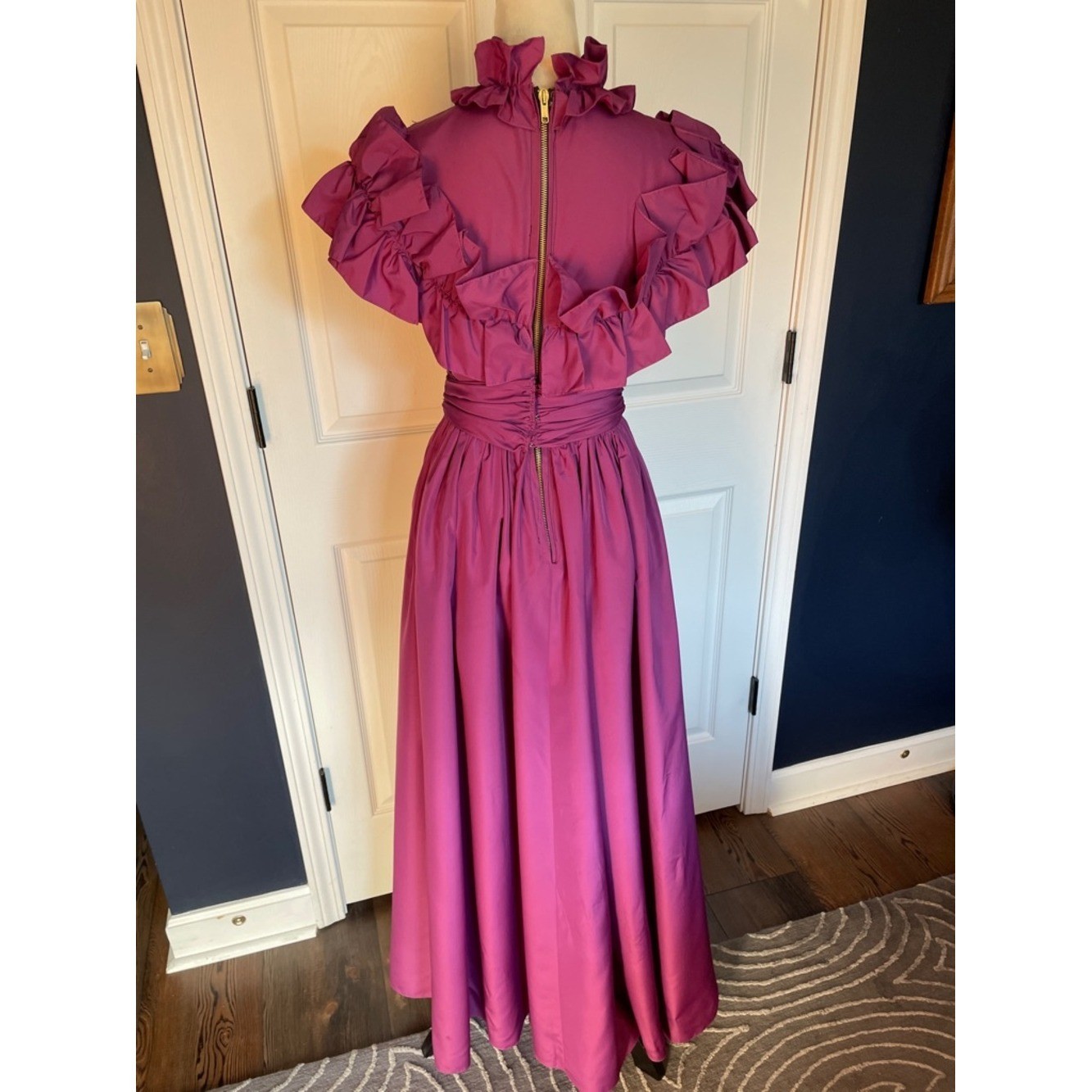 Vintage Handmade Ruffled Maxi Dress Magenta Full Skirt Size 4