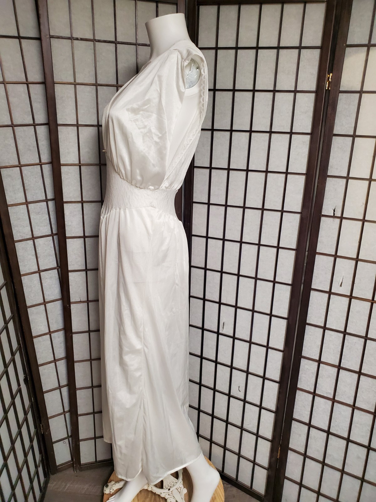 VTG open sides Maxi Lace Nightgown Rose stretch Lace Bridal White M plunging