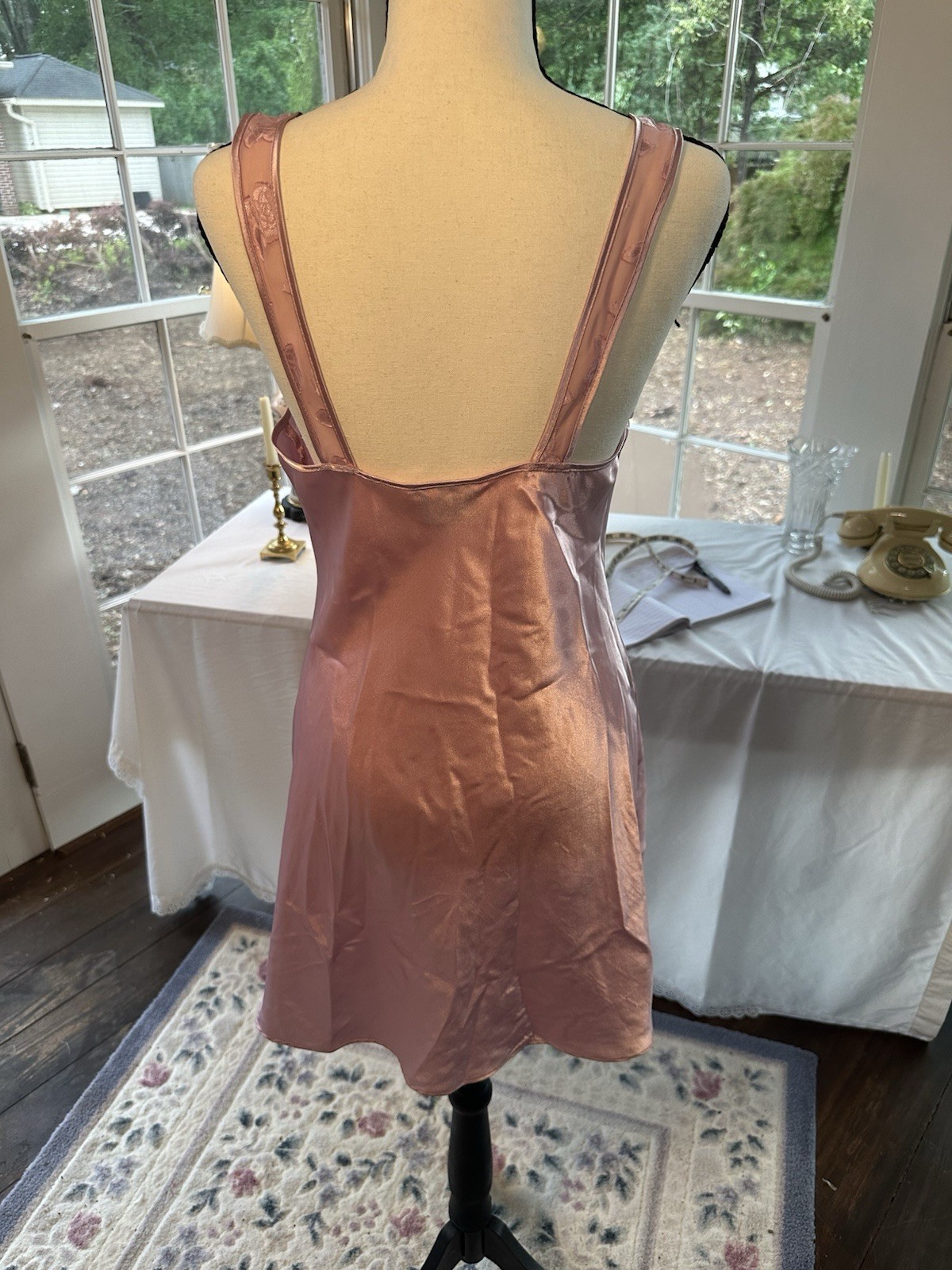 Vintage 90s Pink Silky Nightgown Sheer Rose Straps Nightie Intimates PJ Sz Small