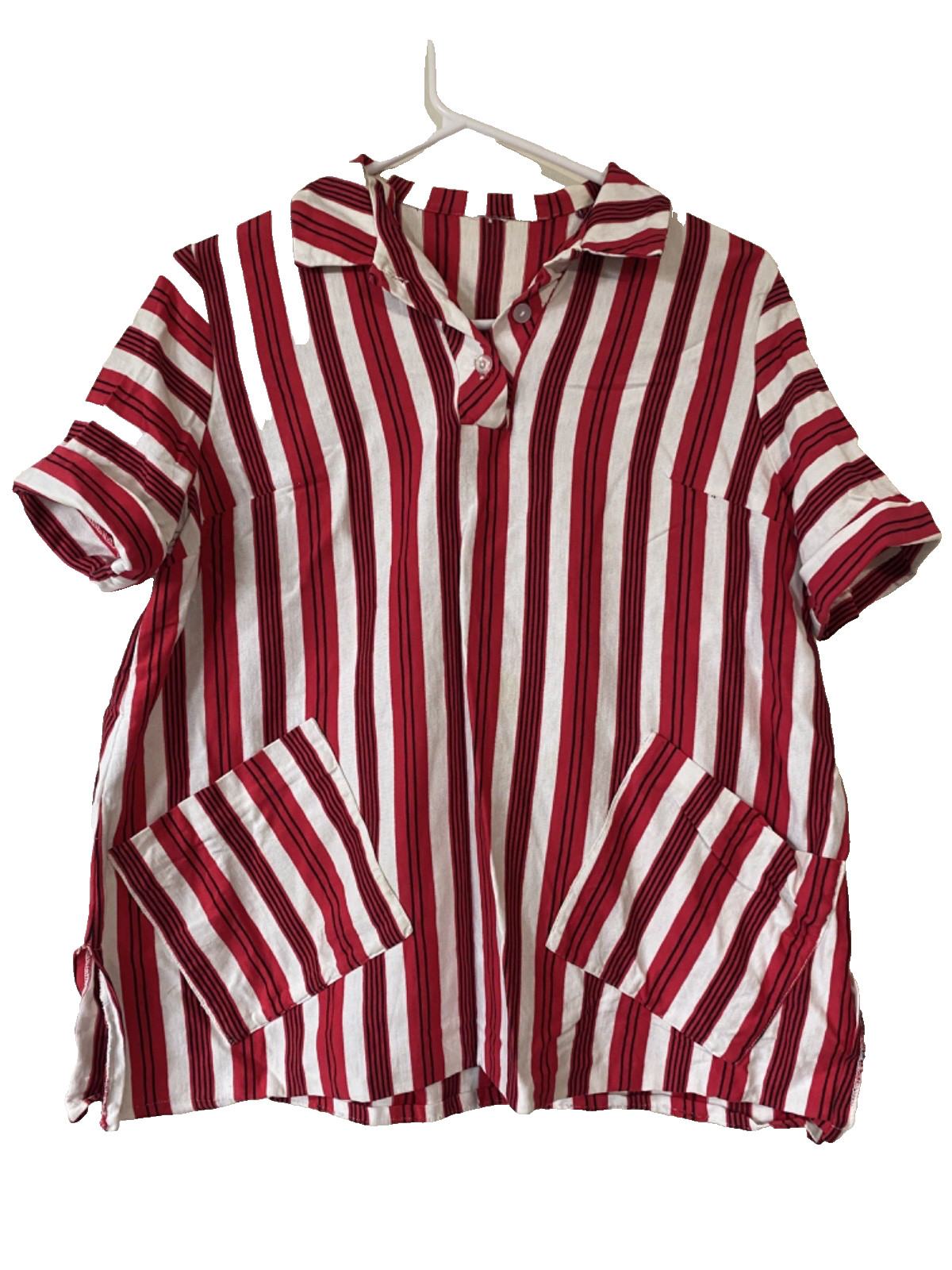 1950s Vintage Women’s Beach, Summer Striped Handmade Short Sleeved Shirt, Medium