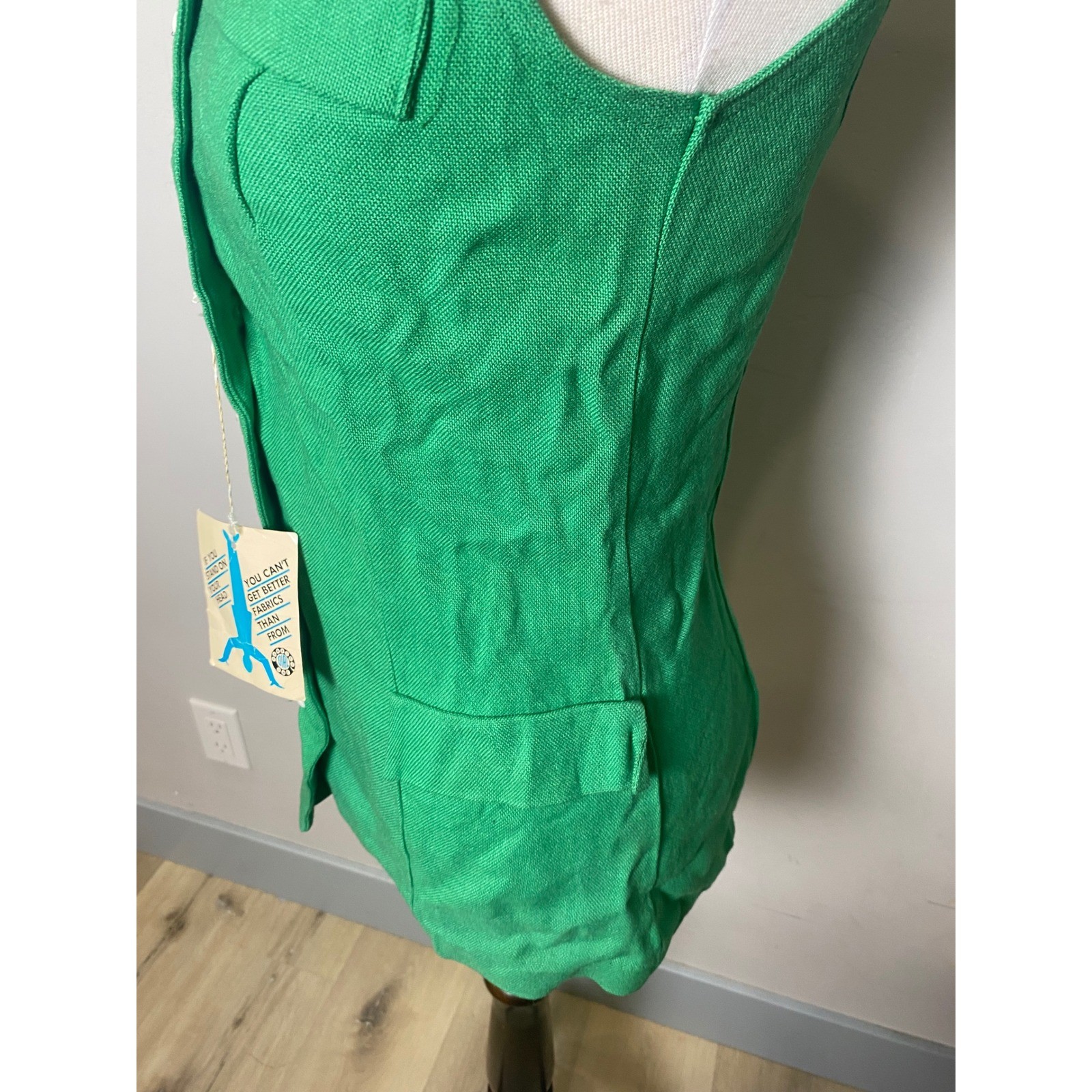 Vintage 60s Green Sleeveless Button Down Tunic Vest Mod Deadstock NWT Retro