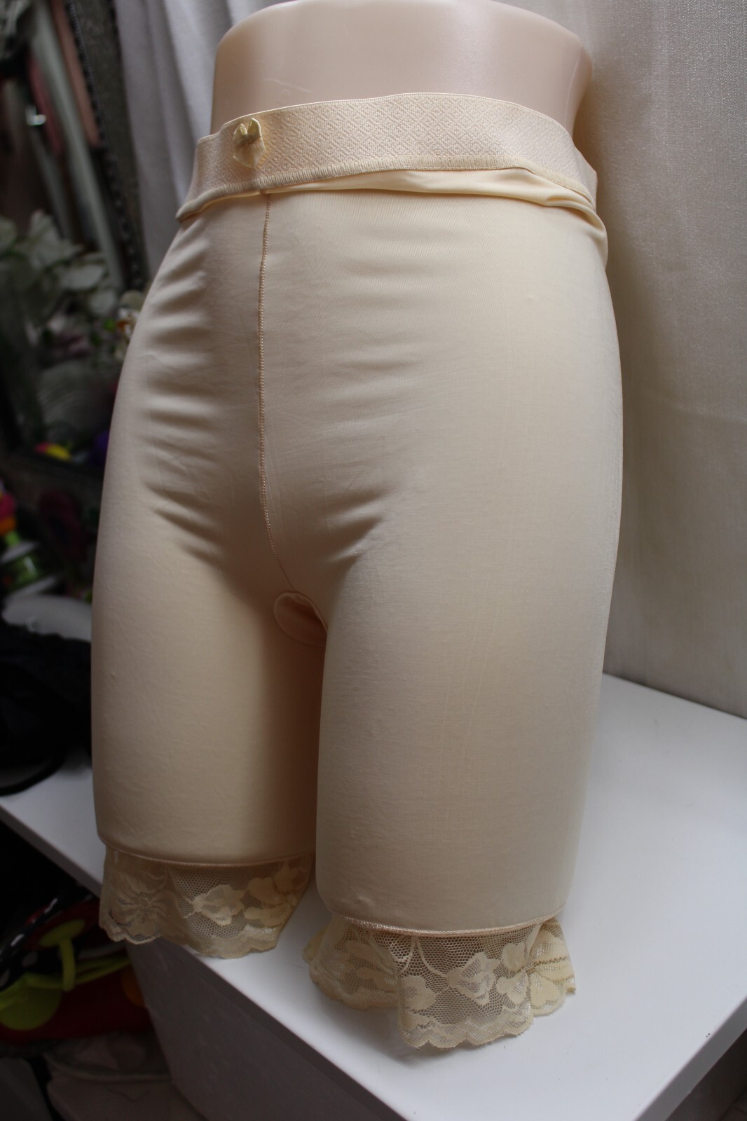 Vint. Tummy Control Shaper Sissy Silky Lace Pink Princess Long Girlde Panties M