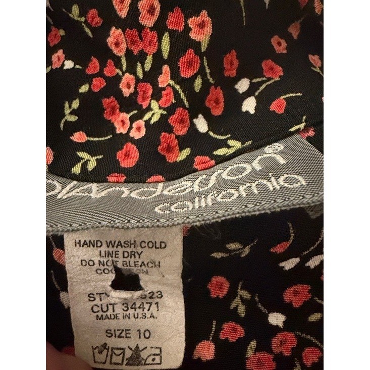 Carol Anderson California VTG Floral Rayon Sleeveless Maxi Dress Black Pink 10
