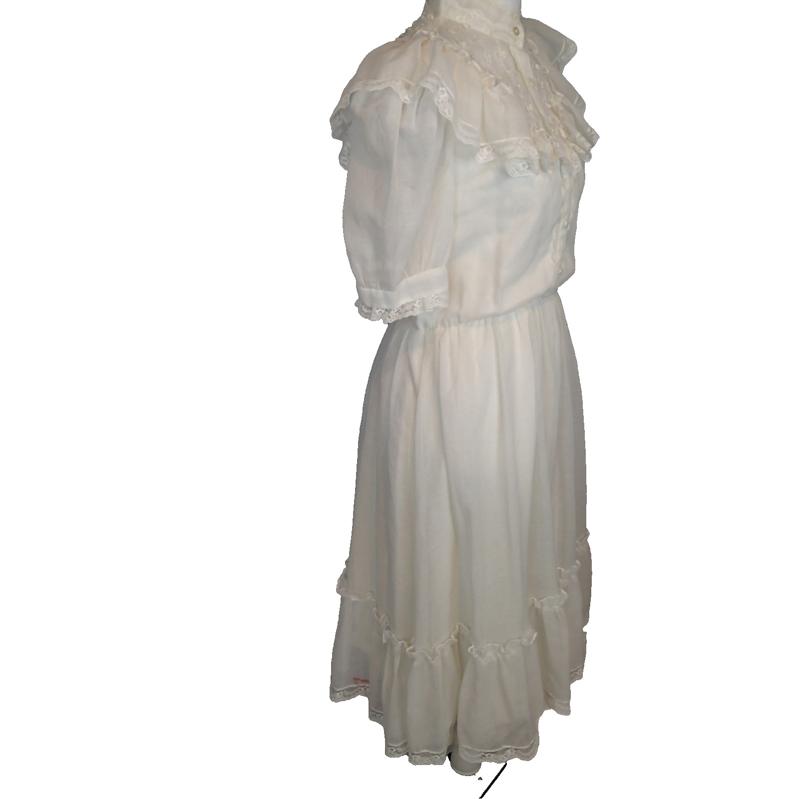 Vintage Candi Jones 70s Prairie Edwardian Style Dress With Sheer Ruffle sz 7