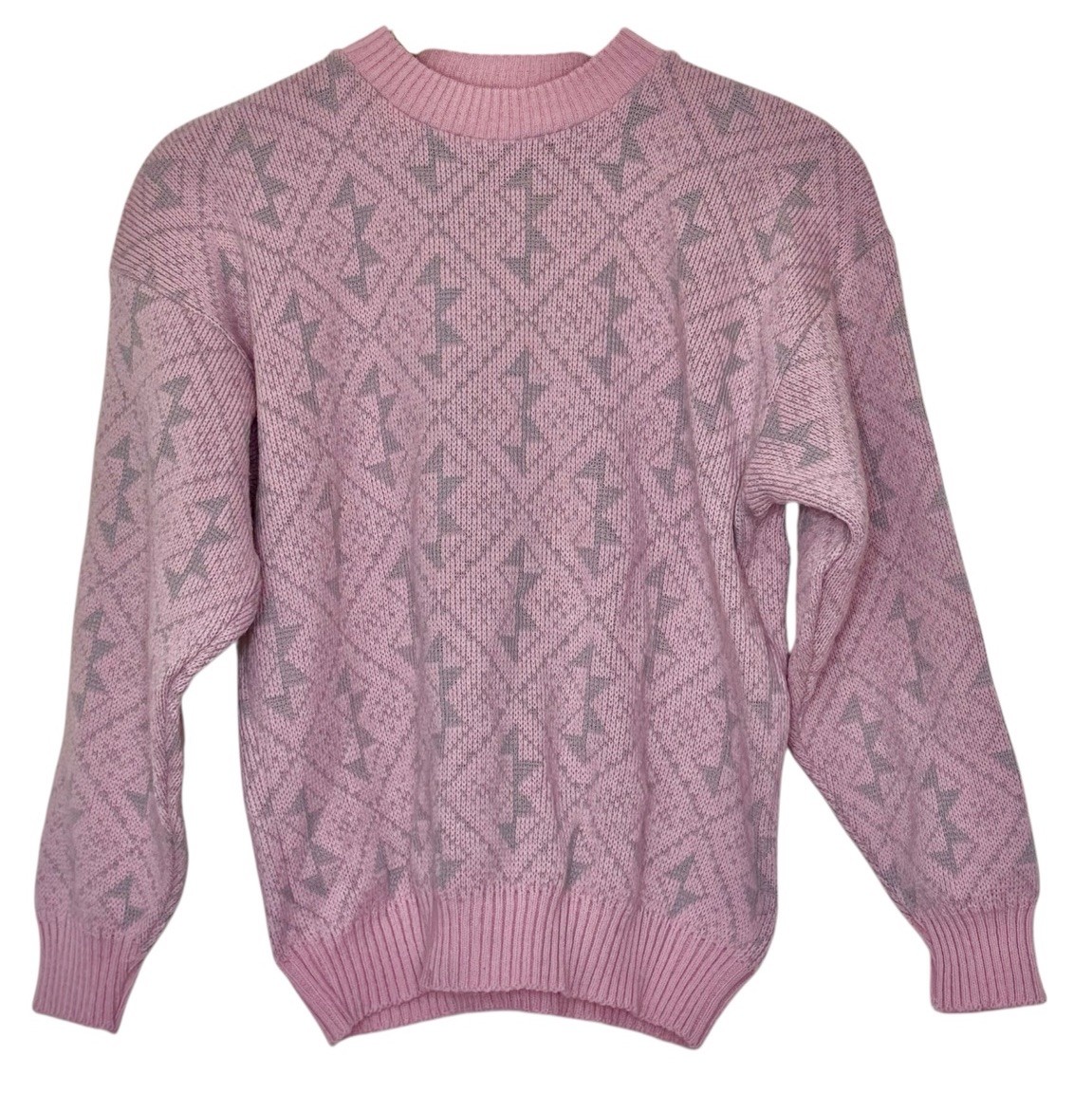 Vintage Jane Adams Pullover Pink Gray Sweater Size S/M Pastel Grannycore